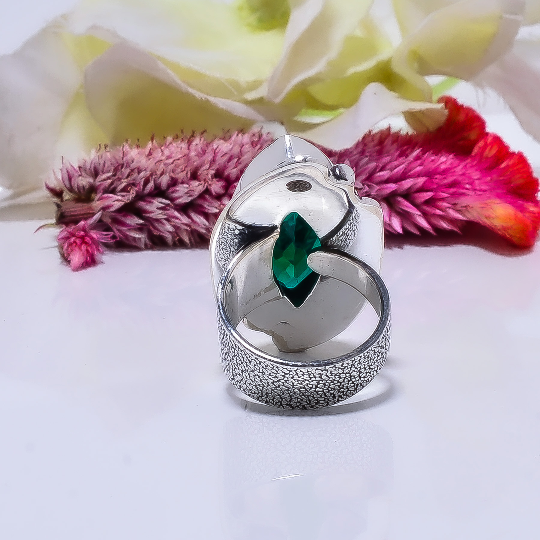Chrome Diopside - Simulated Gemstone 925 Sterling Silver Ring