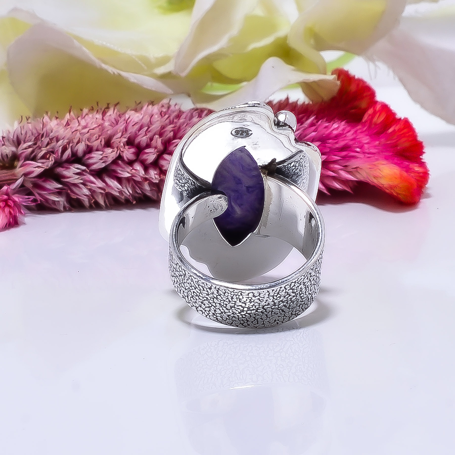 Purple Charoite - Simulated Gemstone 925 Sterling Silver Ring