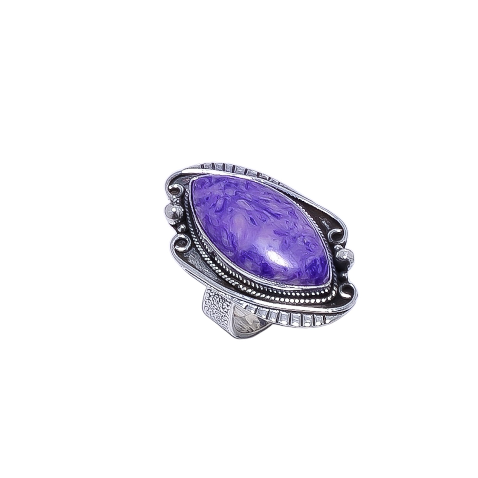Purple Charoite - Simulated Gemstone 925 Sterling Silver Ring