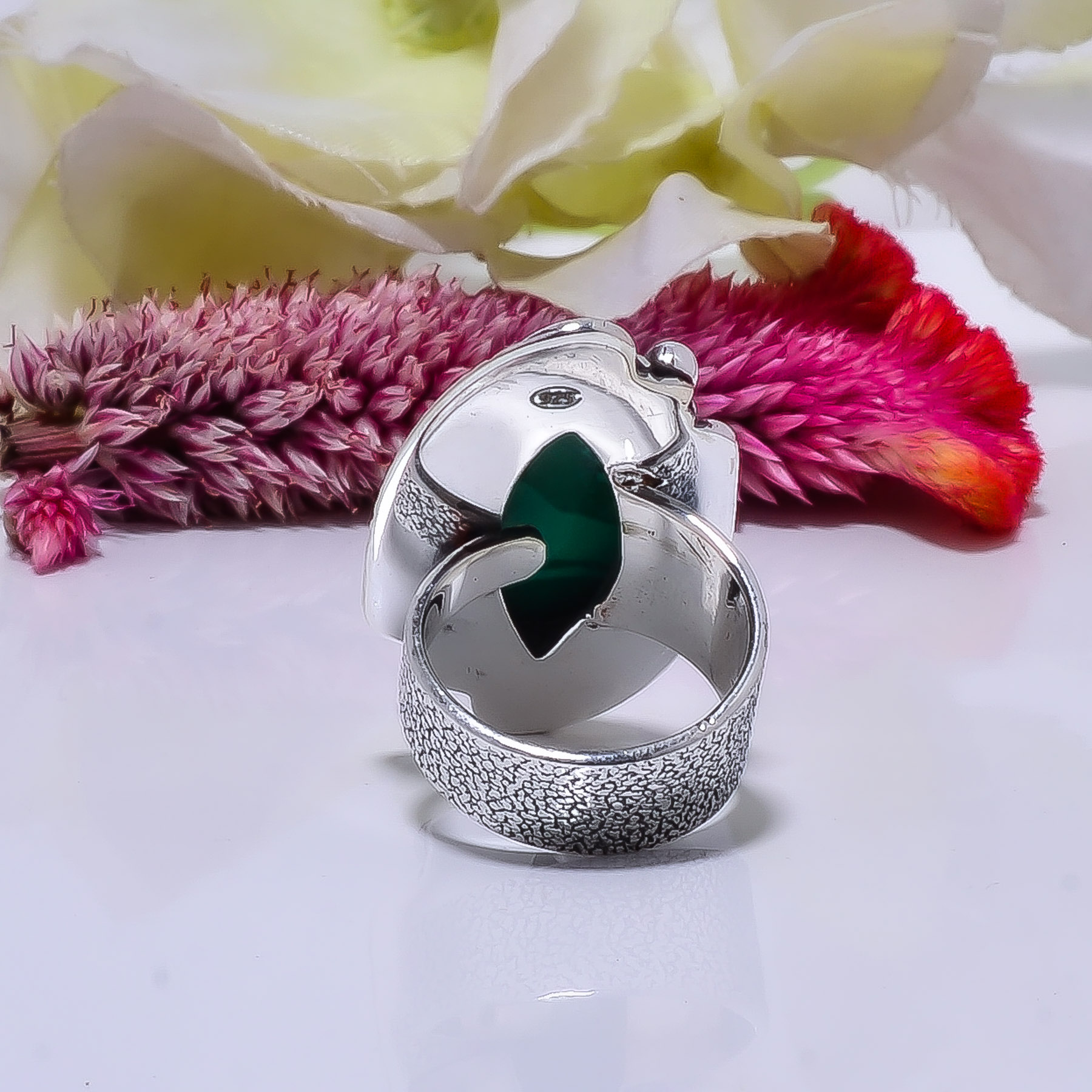 Malachite - Simulated Gemstone 925 Sterling Silver Ring