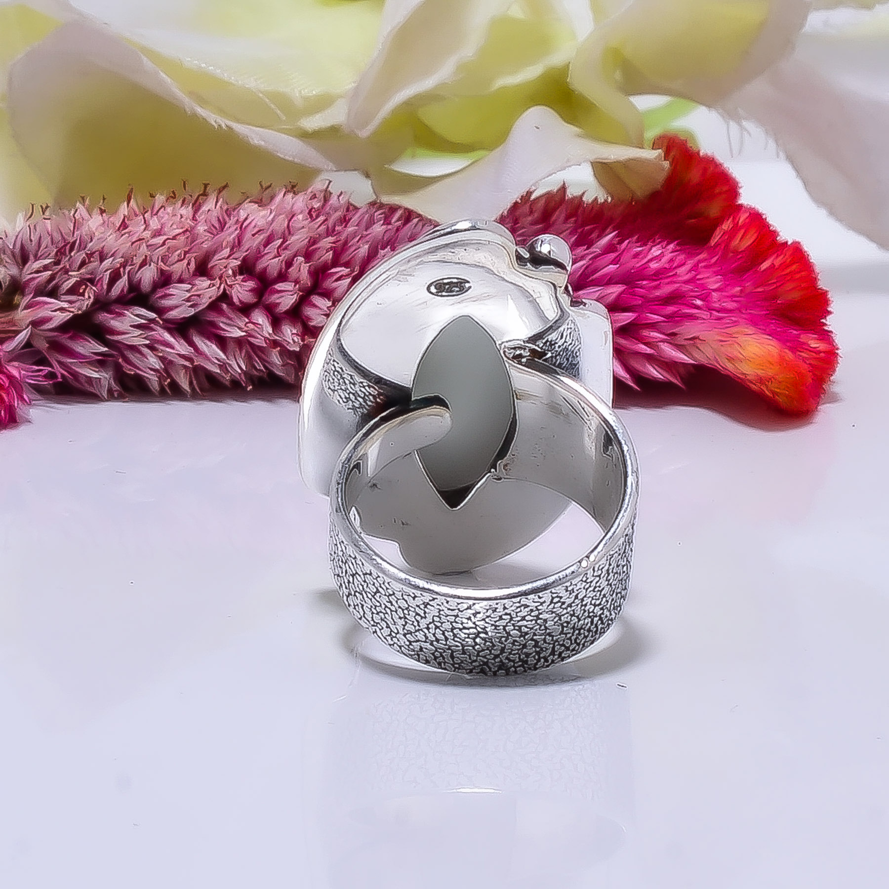 White Coral - Simulated Gemstone 925 Sterling Silver Ring