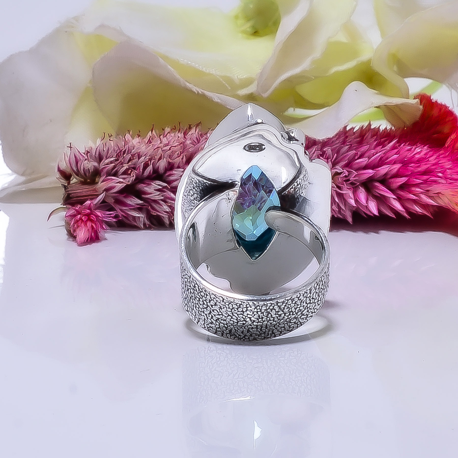 Blue Topaz - Simulated Gemstone 925 Sterling Silver Ring