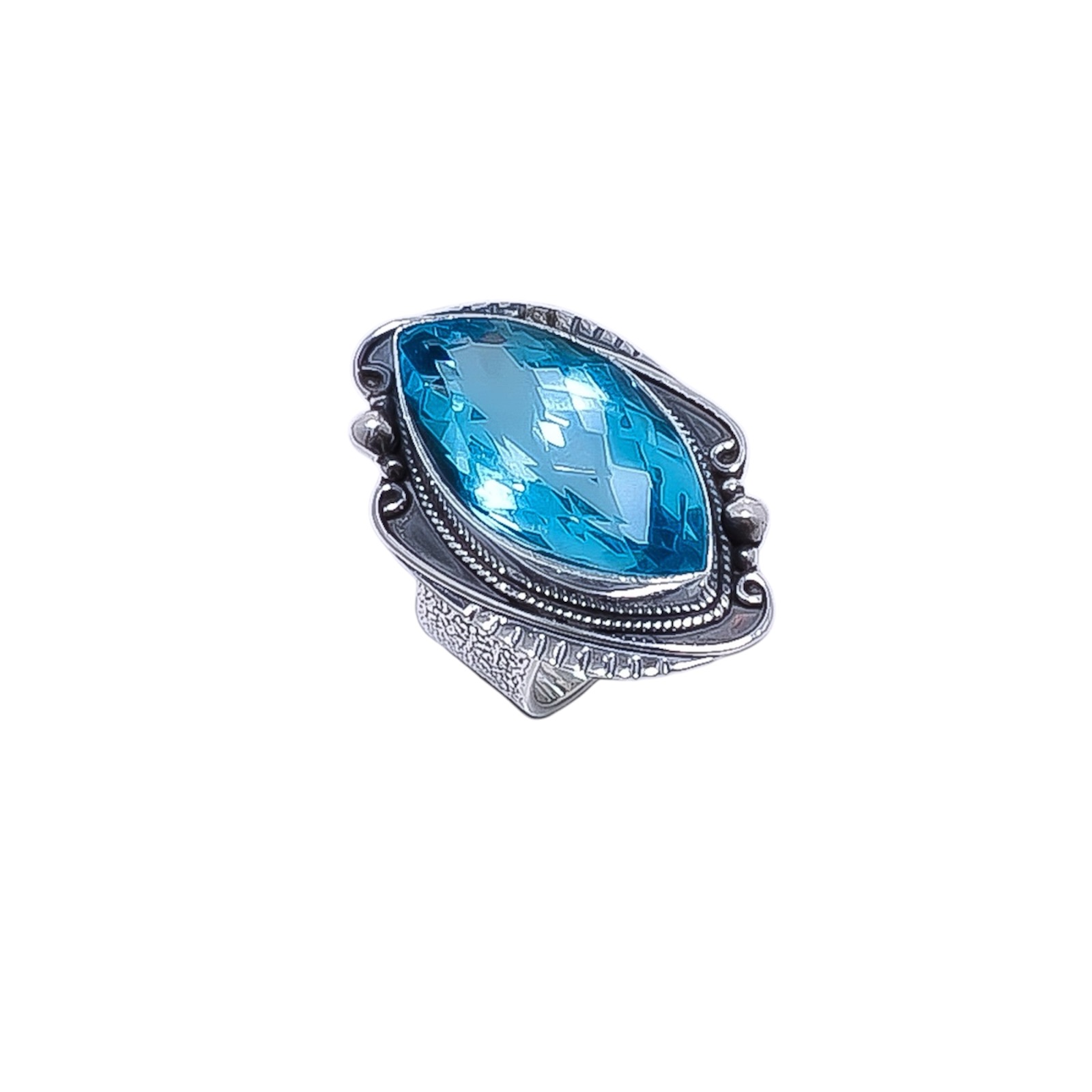Blue Topaz - Simulated Gemstone 925 Sterling Silver Ring