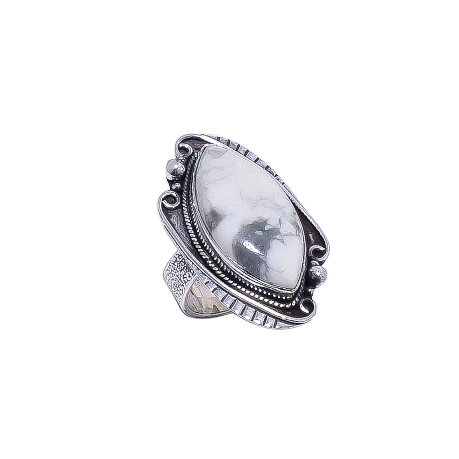 Natural White Howlite - United States Gemstone 925 Sterling Silver Ring