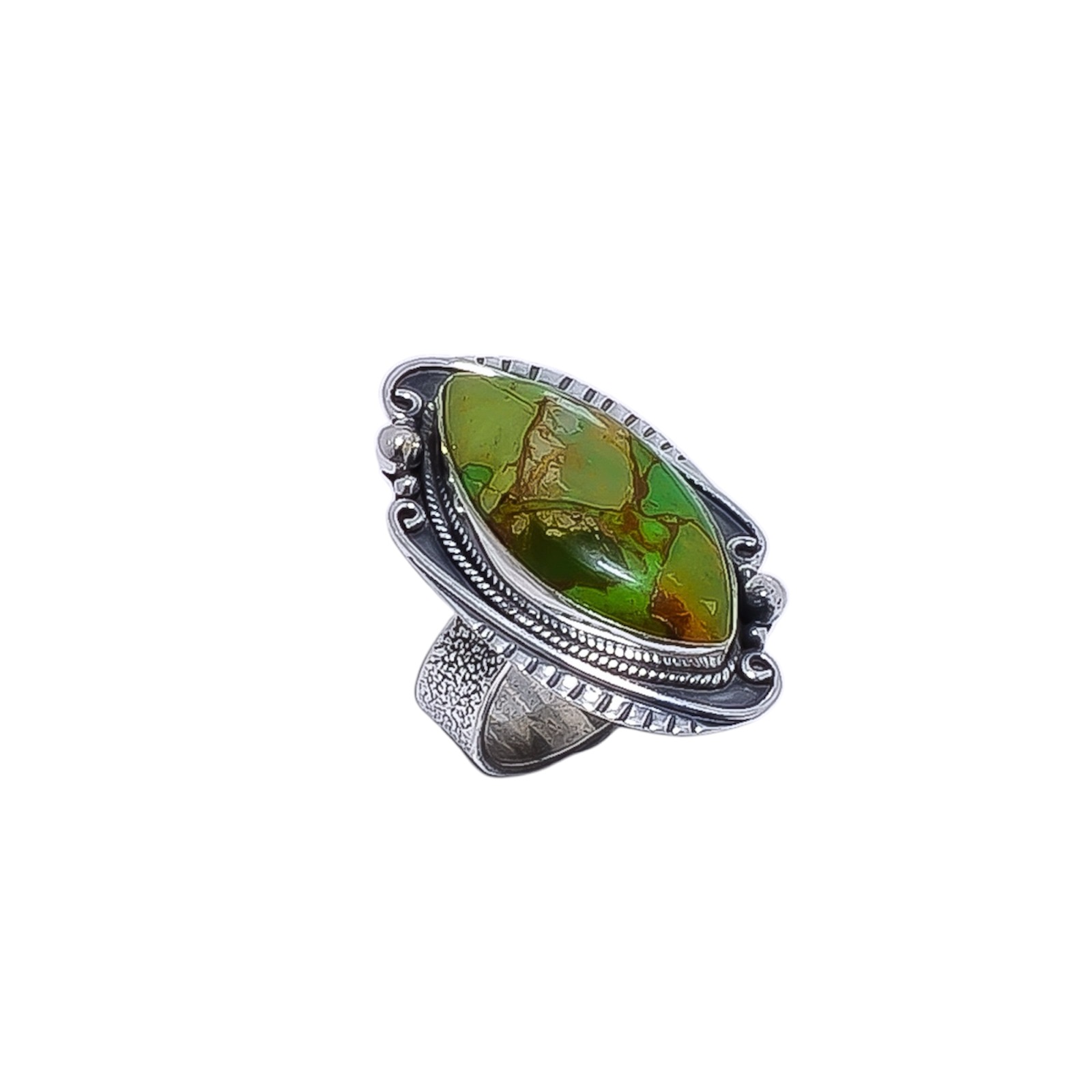 Copper Green Turquoise Gemstone 925 Sterling Silver Ring