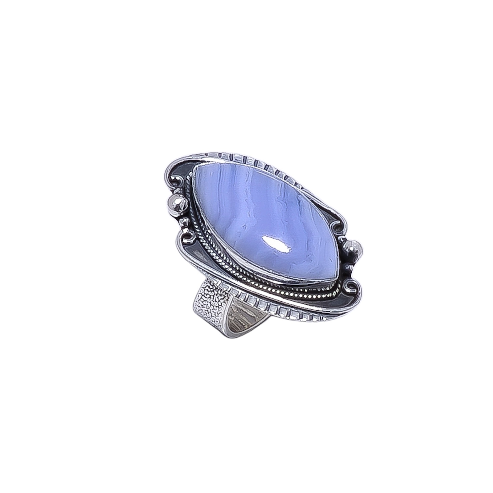 Blue Lace Agate - Namibia Gemstone 925 Sterling Silver Ring