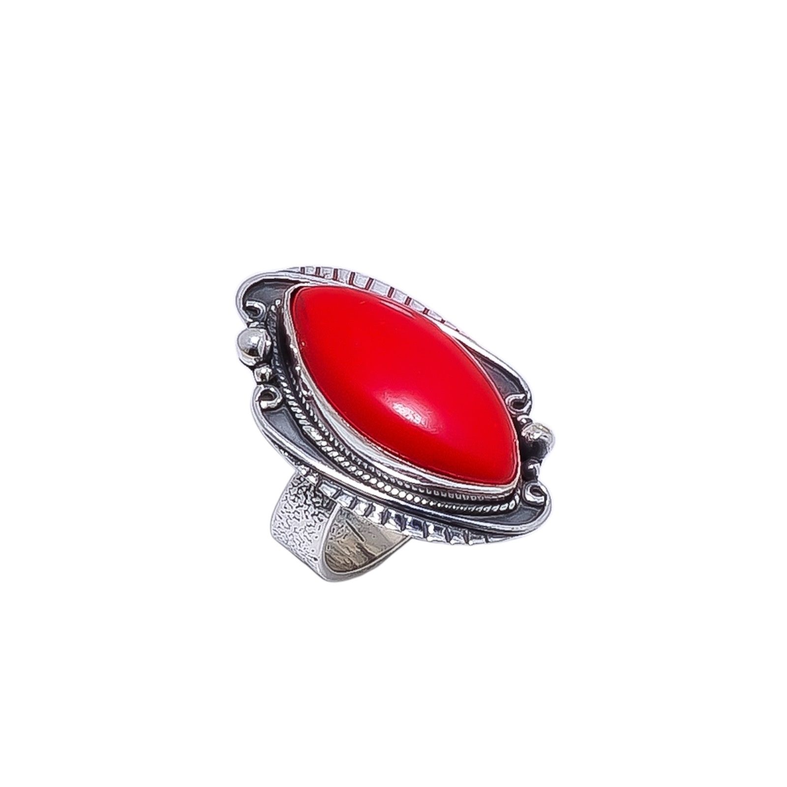 Red Coral - Simulated Gemstone 925 Sterling Silver Ring