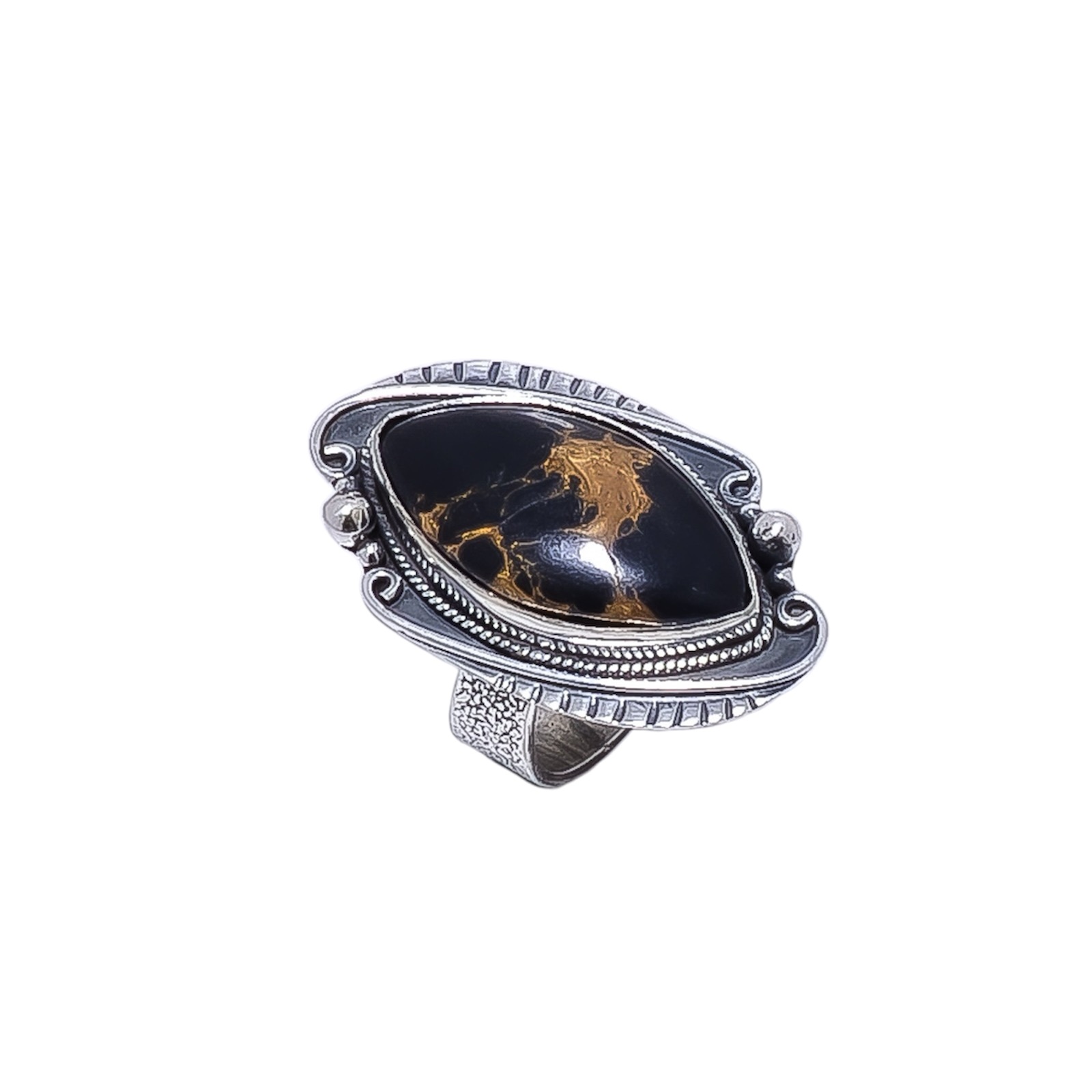 Copper Black Turquoise - Simulated Gemstone 925 Sterling Silver Ring