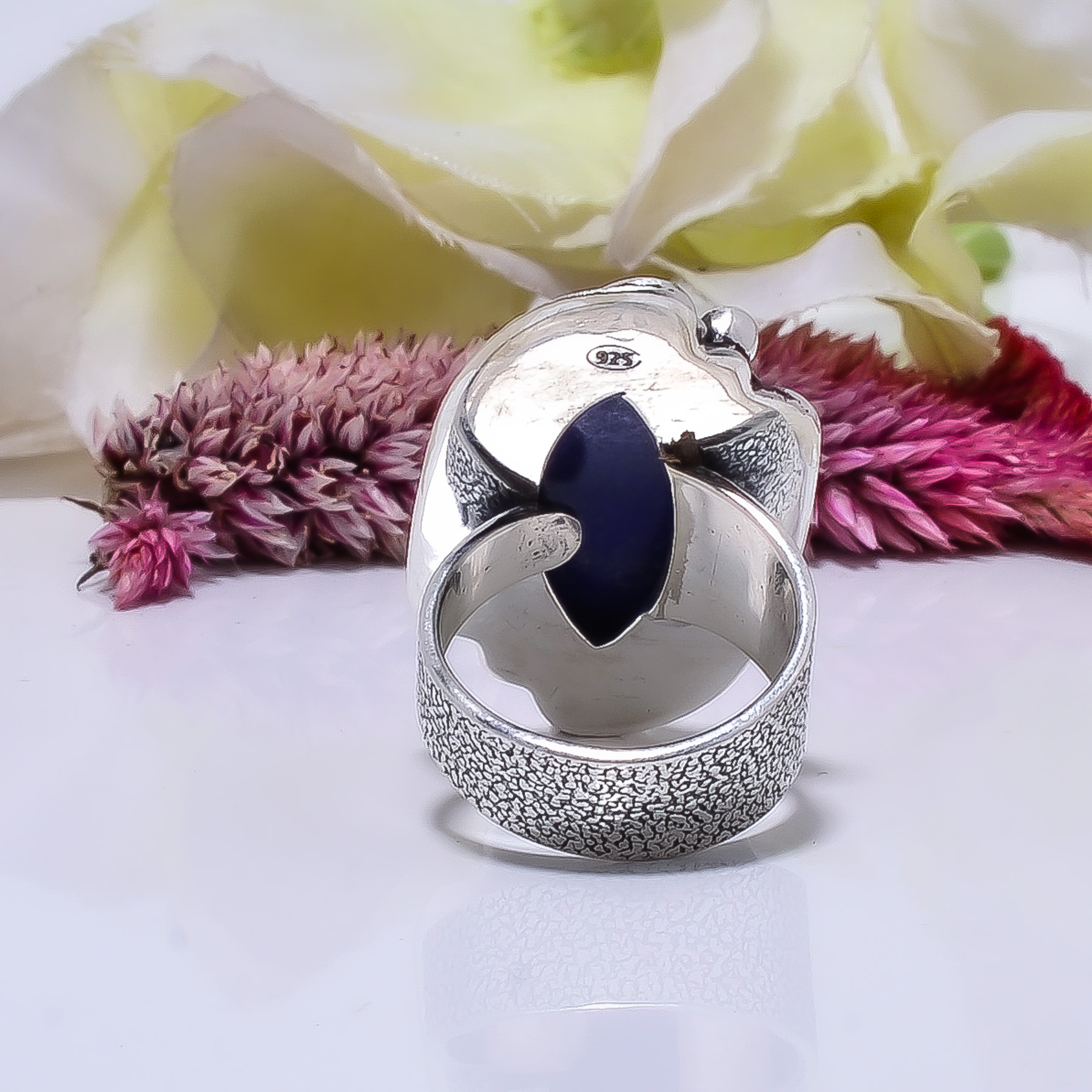 Lapis Lazuli - Simulated Gemstone 925 Sterling Silver Ring