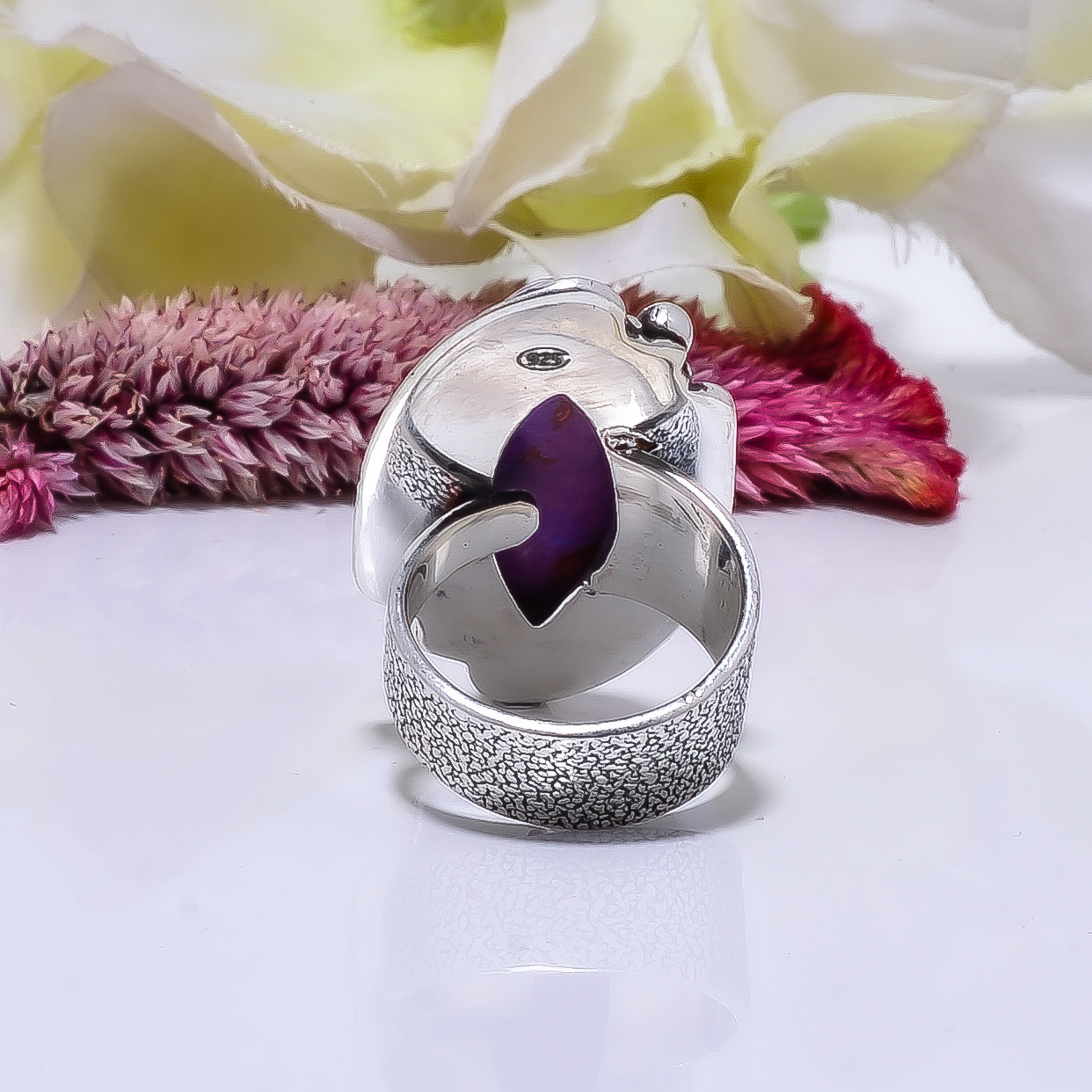 Copper Purple Turquoise - Simulated Gemstone 925 Sterling Silver Ring