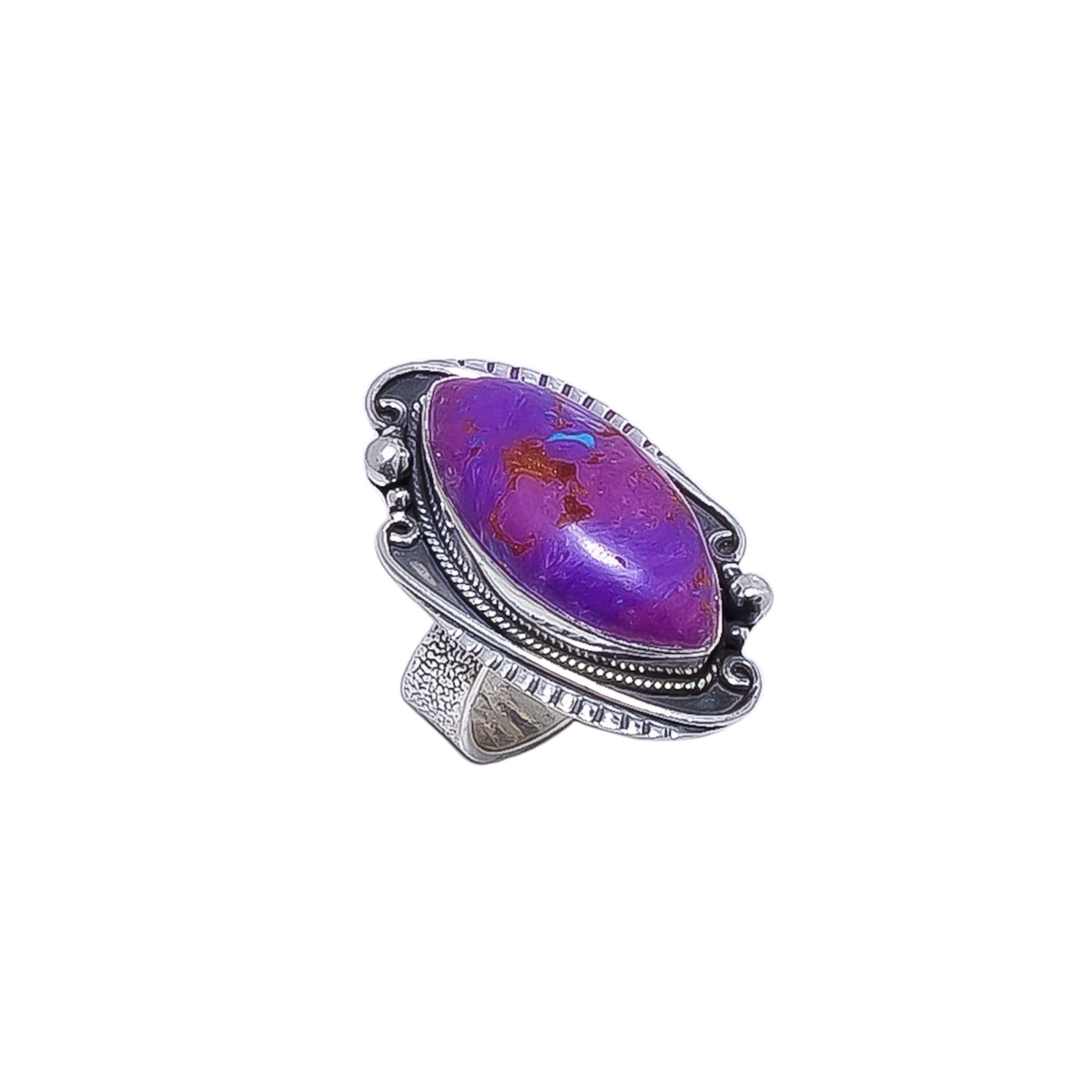 Copper Purple Turquoise - Simulated Gemstone 925 Sterling Silver Ring