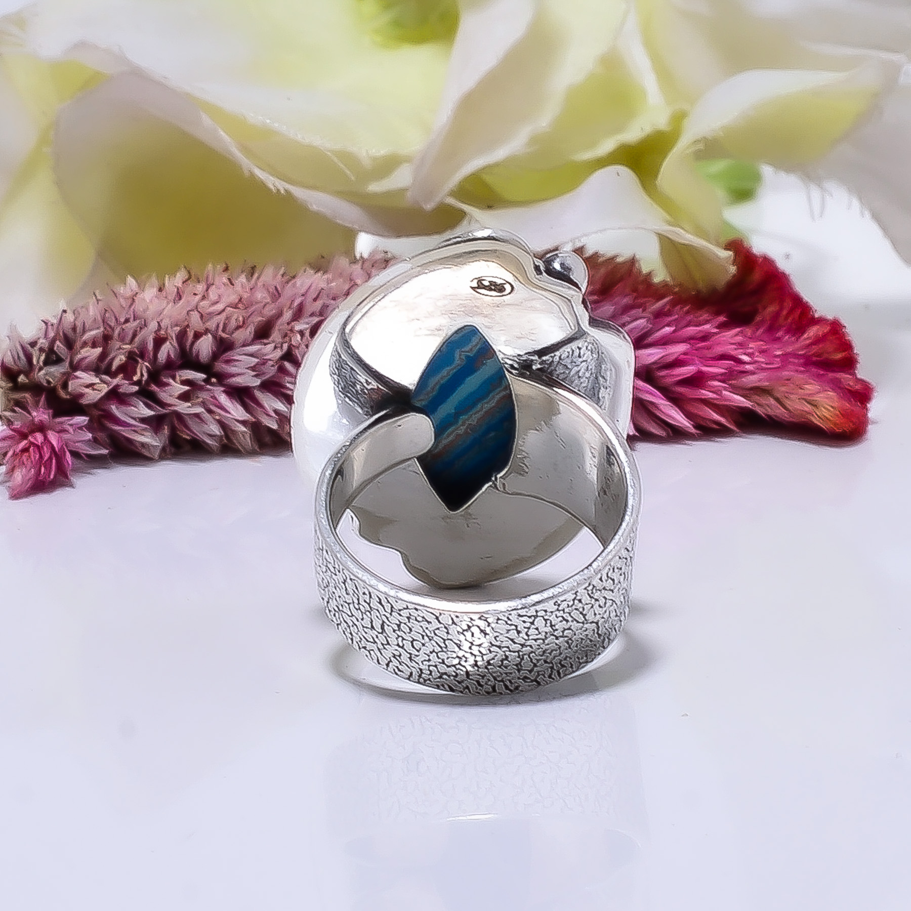 Blue Rainbow Calsilica - Simulated Gemstone 925 Sterling Silver Ring