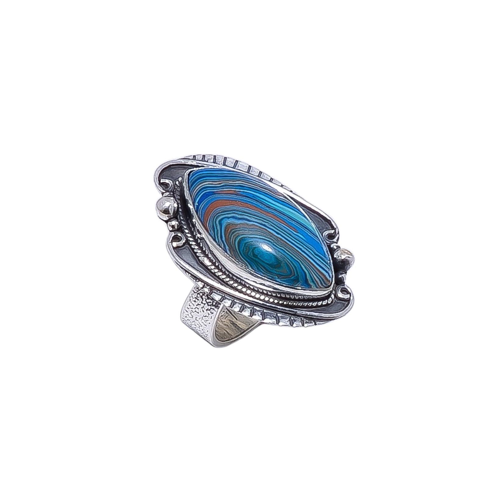 Blue Rainbow Calsilica - Simulated Gemstone 925 Sterling Silver Ring