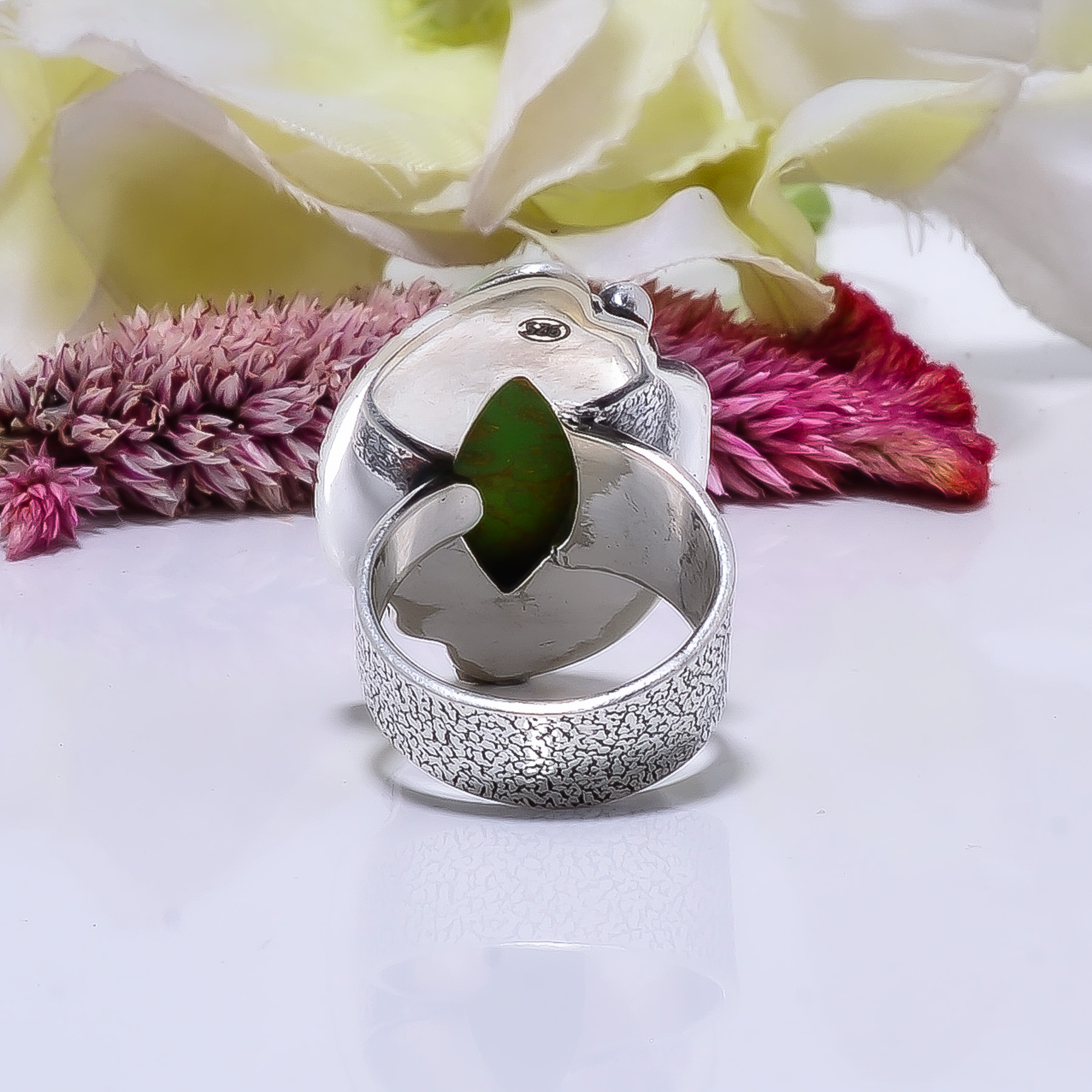 Copper Green Turquoise - Simulated Gemstone 925 Sterling Silver Ring