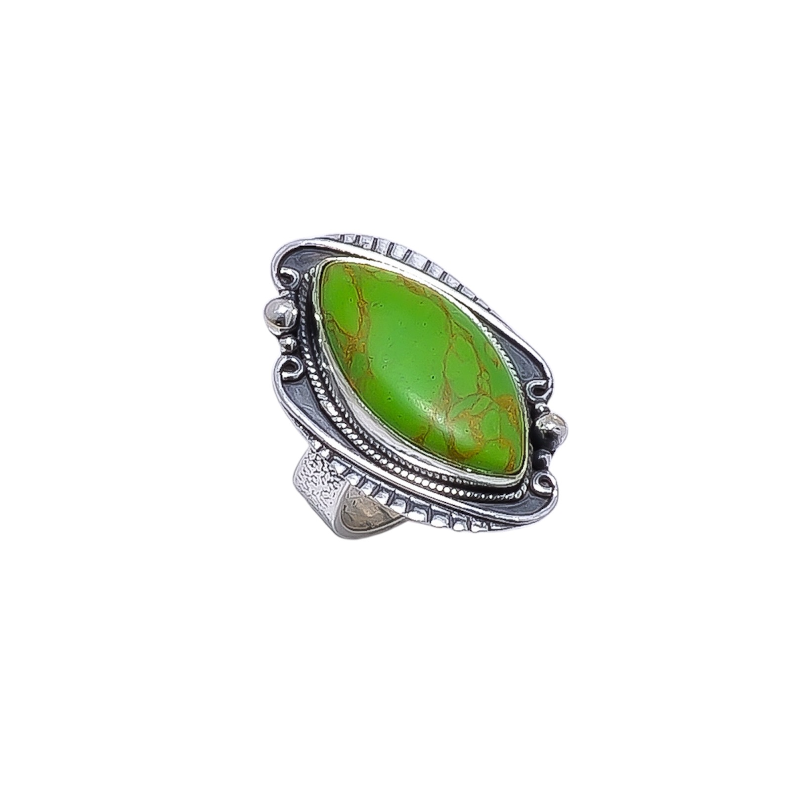 Copper Green Turquoise - Simulated Gemstone 925 Sterling Silver Ring