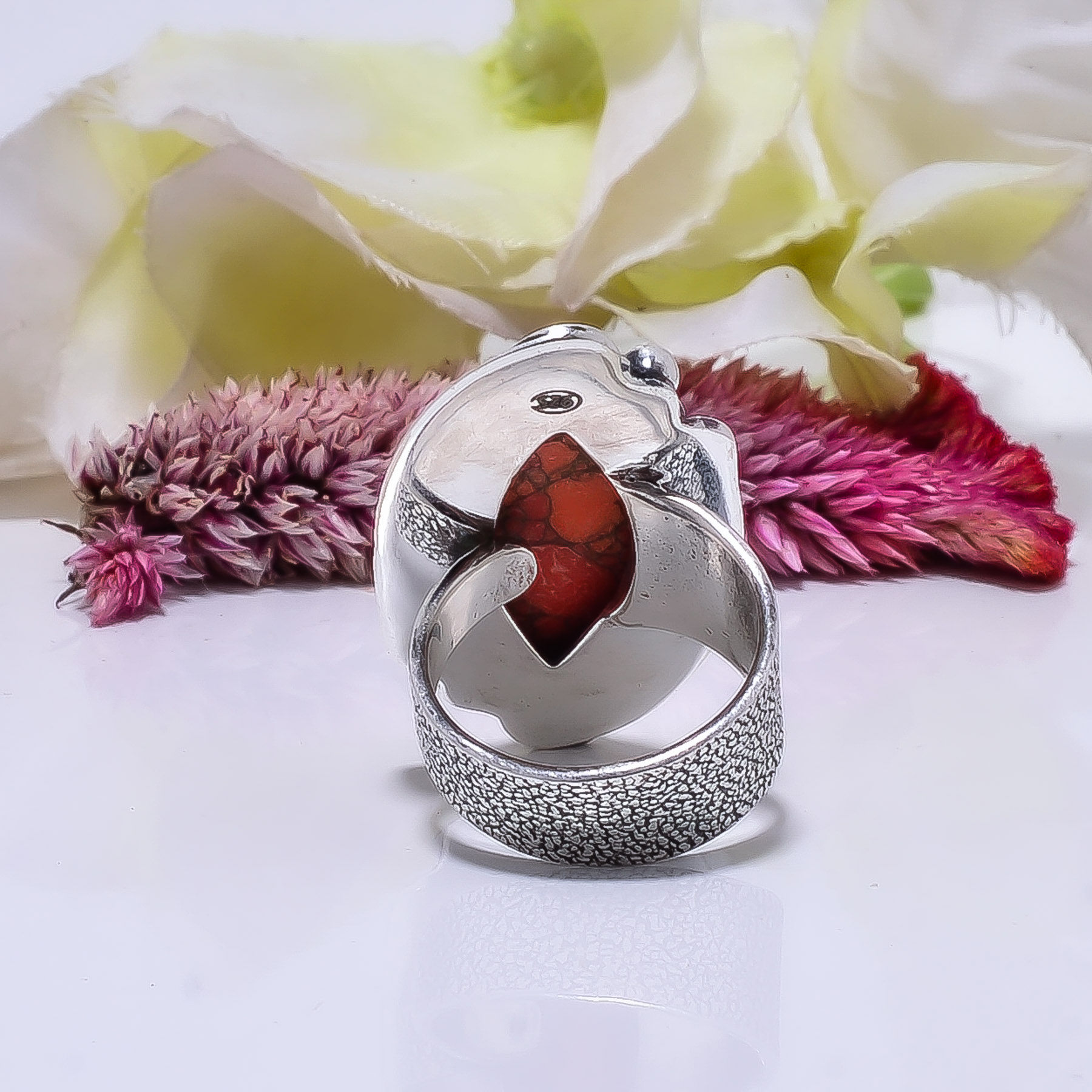 Copper Red Turquoise - Simulated Gemstone 925 Sterling Silver Ring