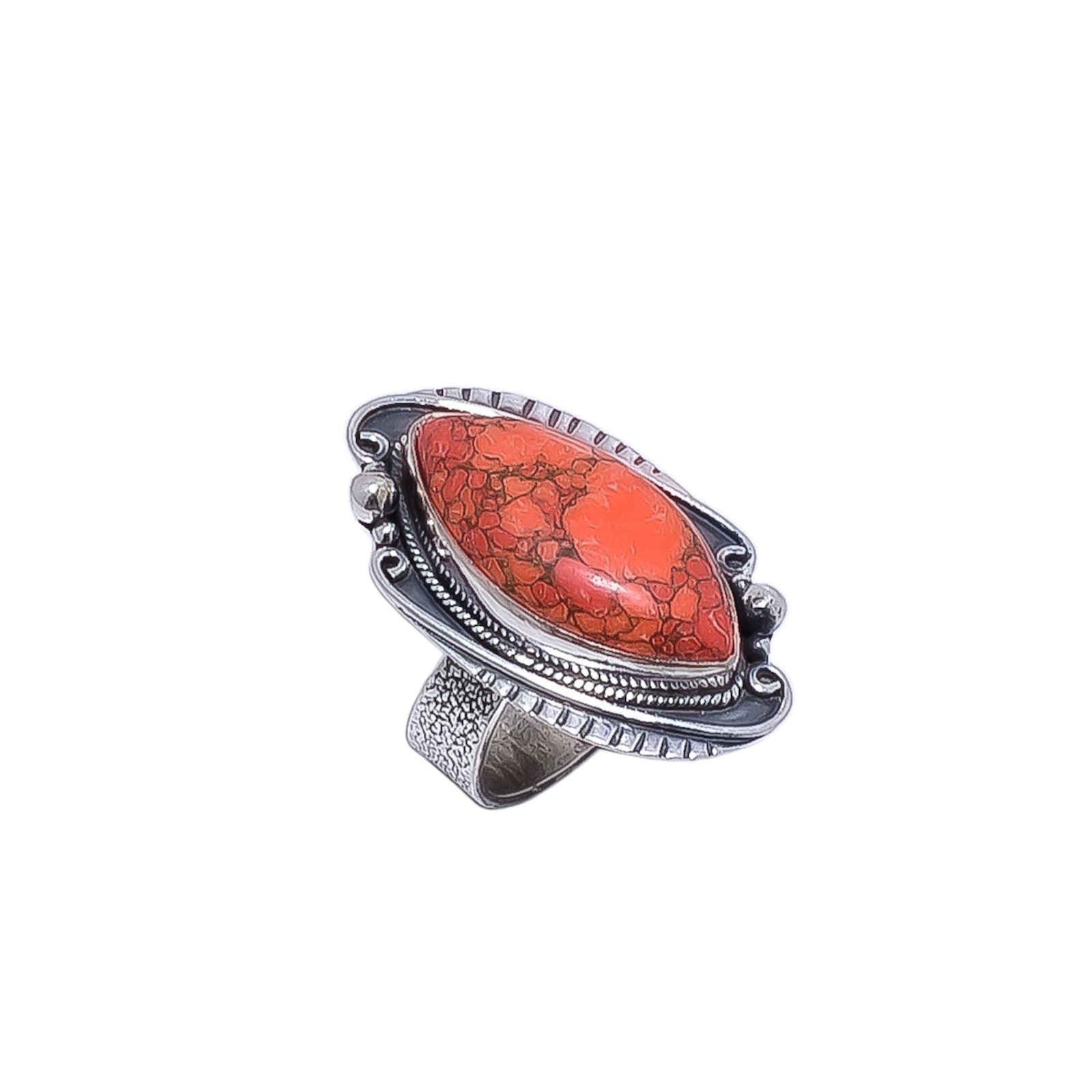 Copper Red Turquoise - Simulated Gemstone 925 Sterling Silver Ring
