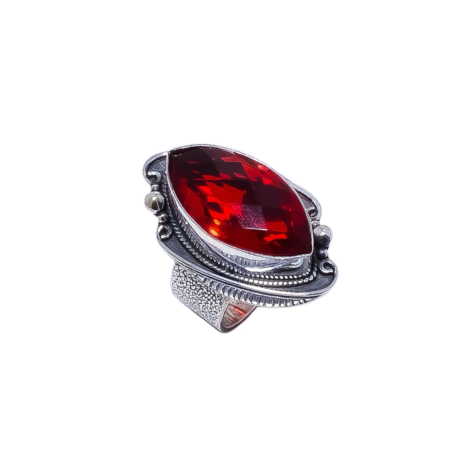 Red Garnet - Simulated Gemstone 925 Sterling Silver Ring