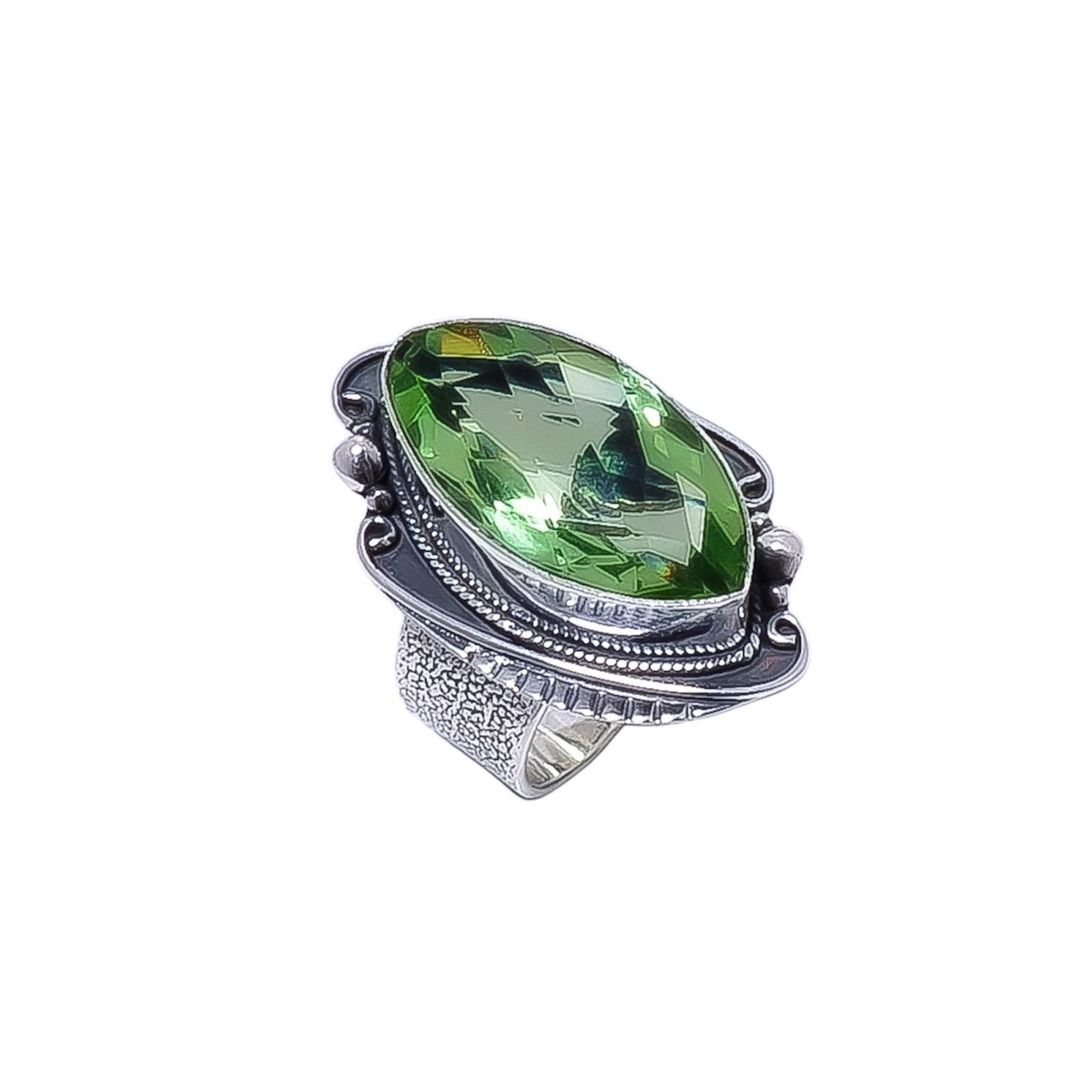 Green Amethyst - Simulated Gemstone 925 Sterling Silver Ring