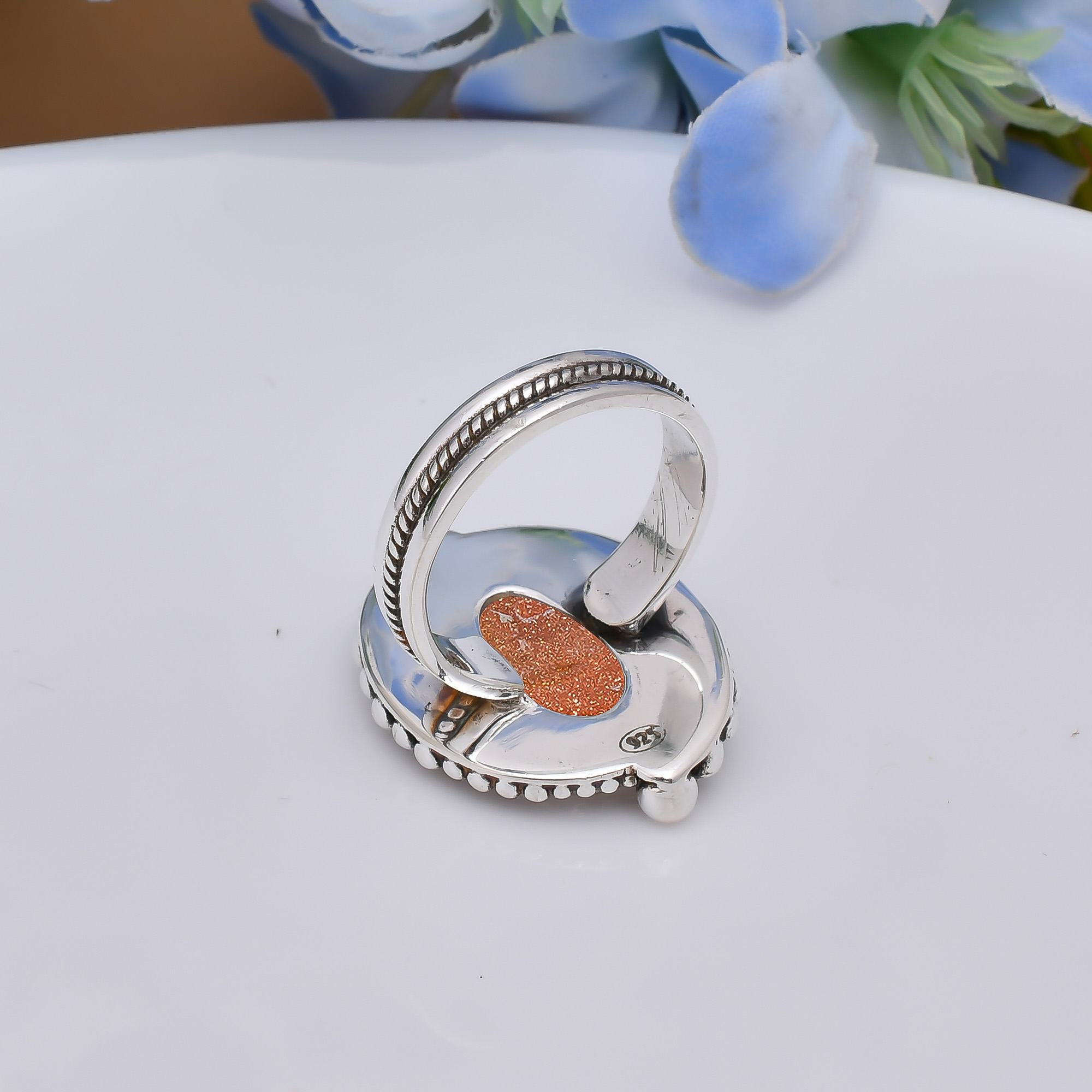 Golden Sunstone - Simulated 925 Sterling Silver Ring