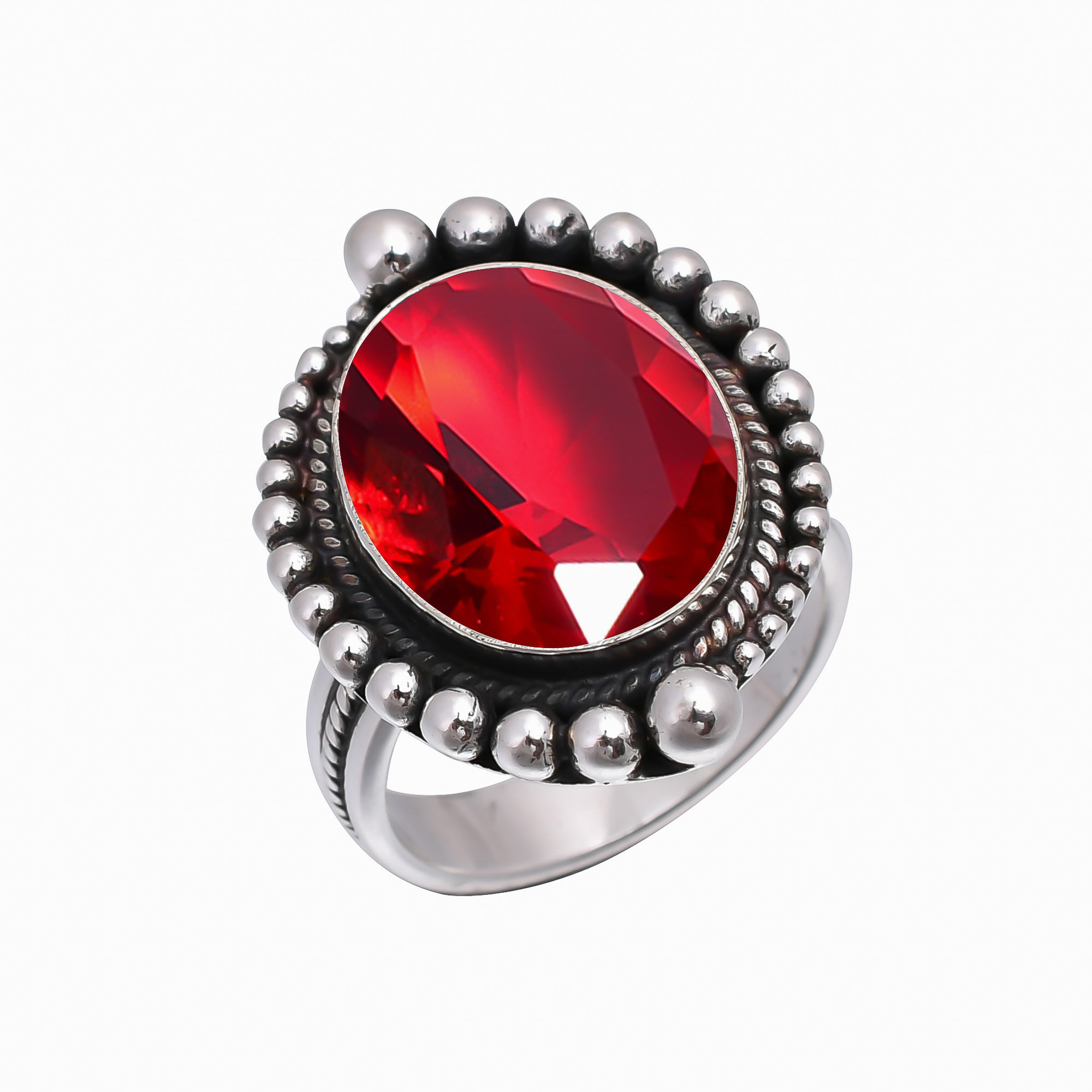 Red Garnet - Simulated 925 Sterling Silver Ring