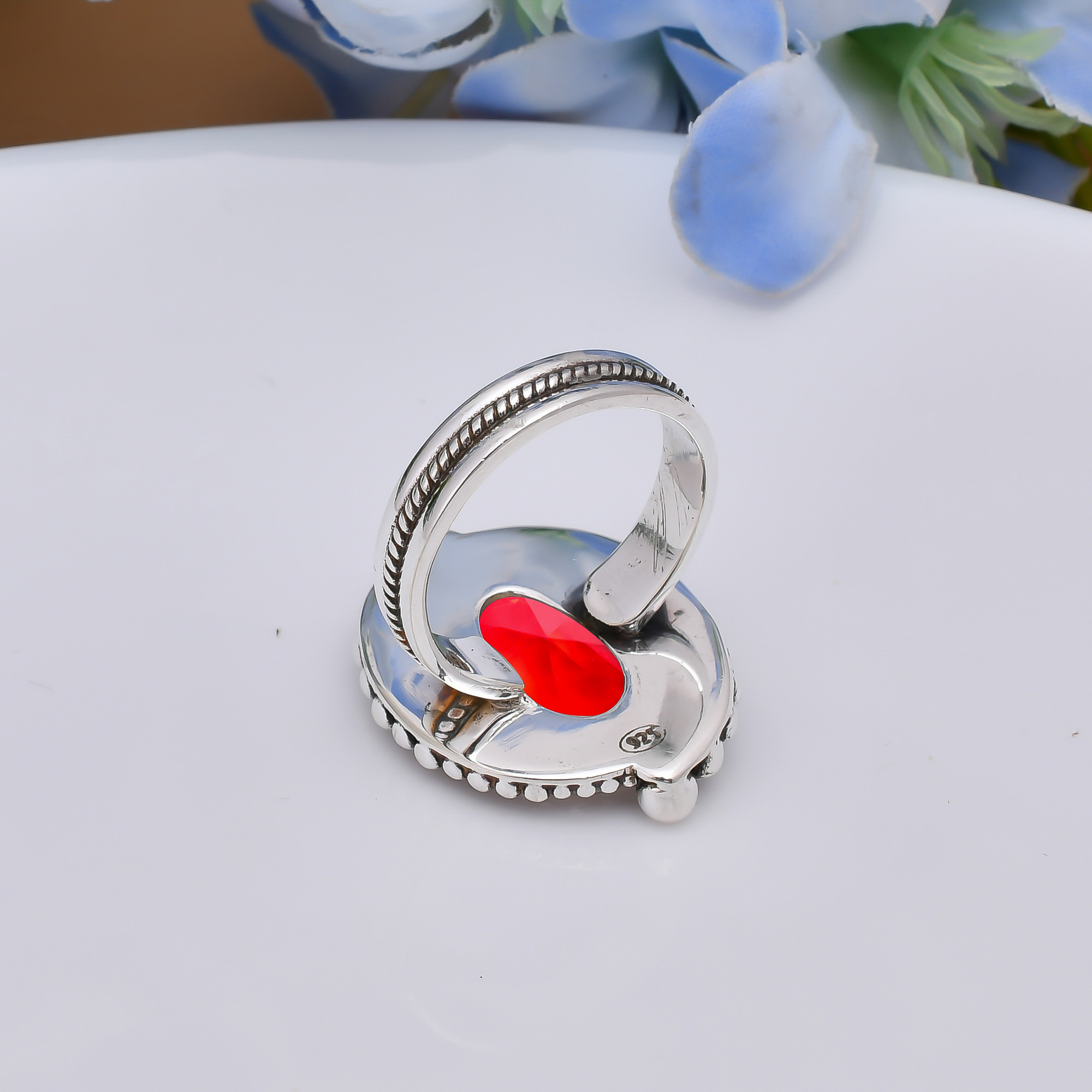 Red Garnet - Simulated 925 Sterling Silver Ring