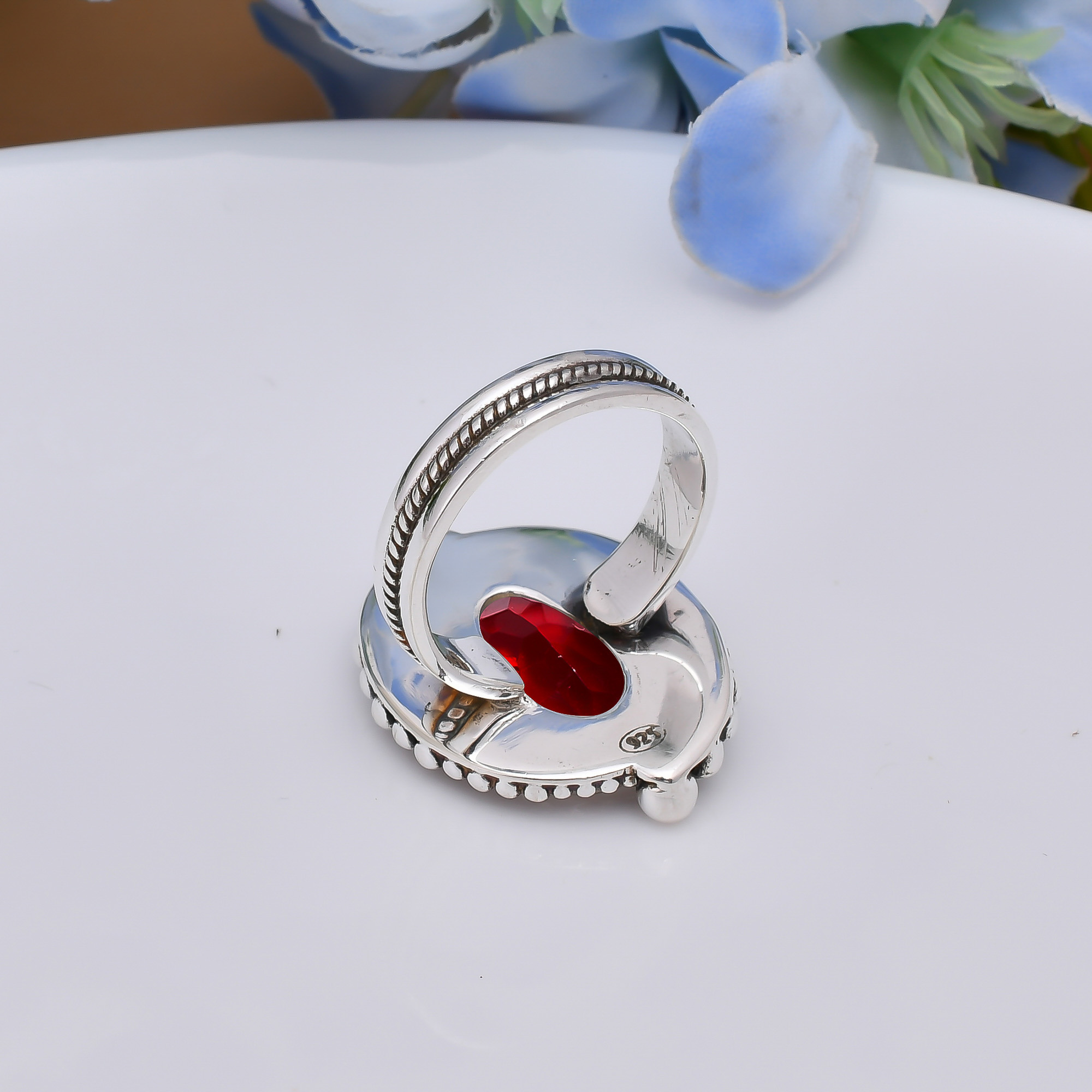 Red Garnet - Simulated 925 Sterling Silver Ring