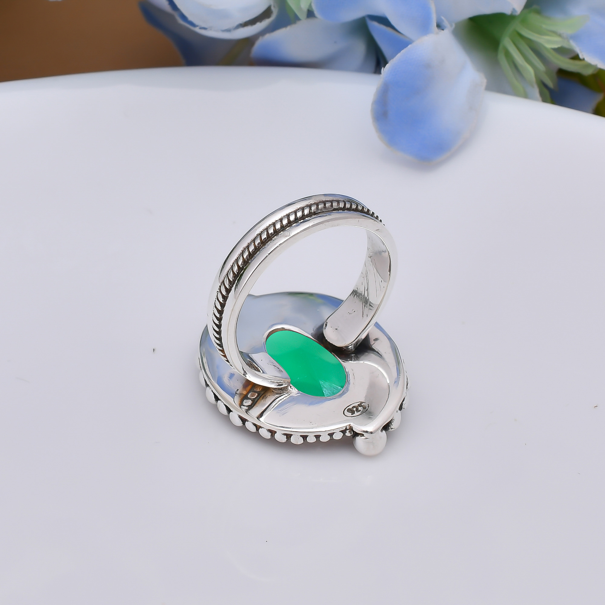 Emerald Simulated 925 Sterling Silver Ring