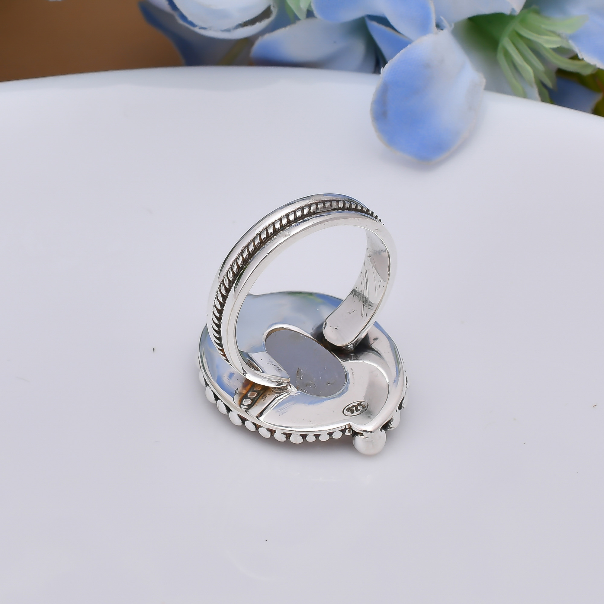Silver Titanium Agate Drusy 925 Sterling Silver Ring