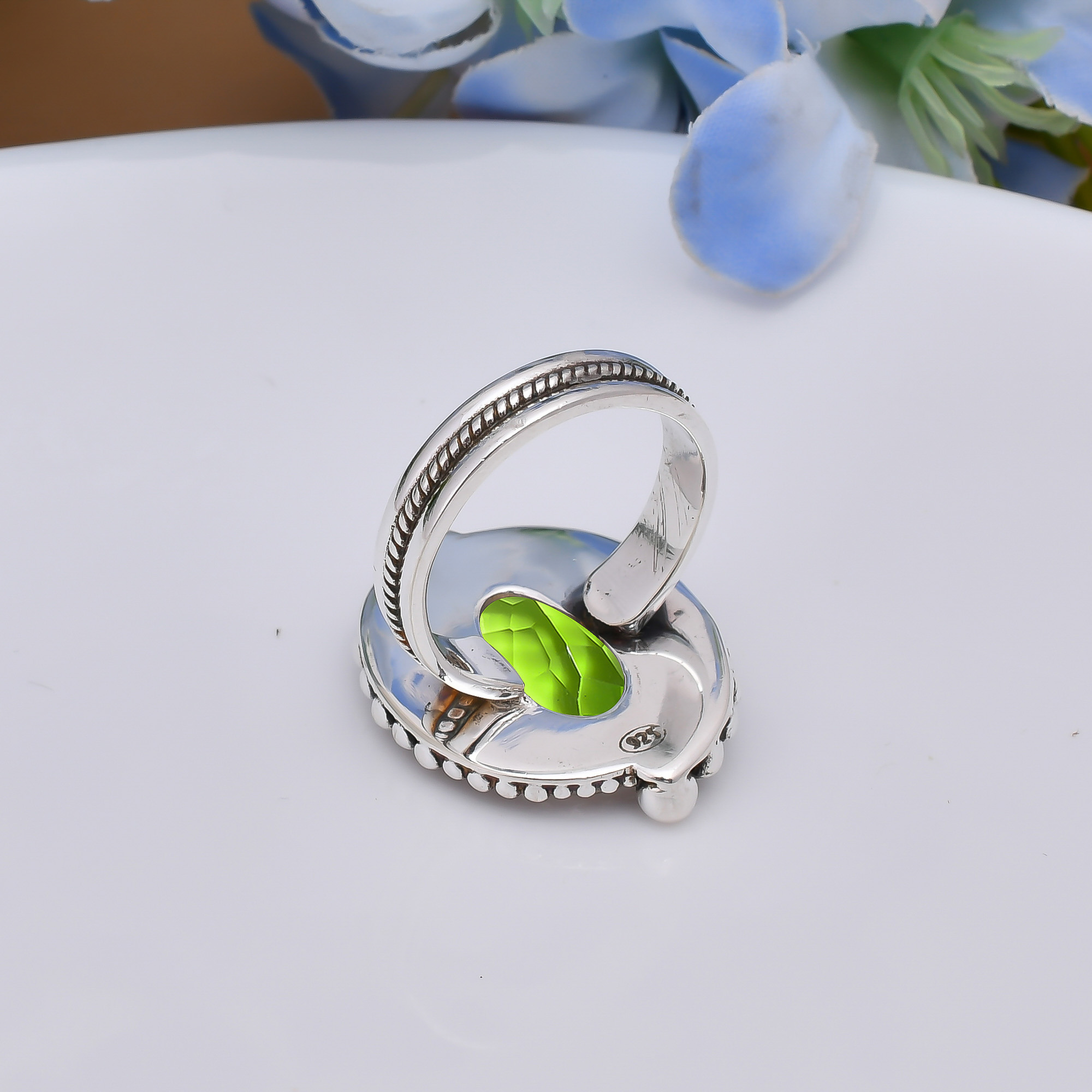Peridot - Simulated 925 Sterling Silver Ring