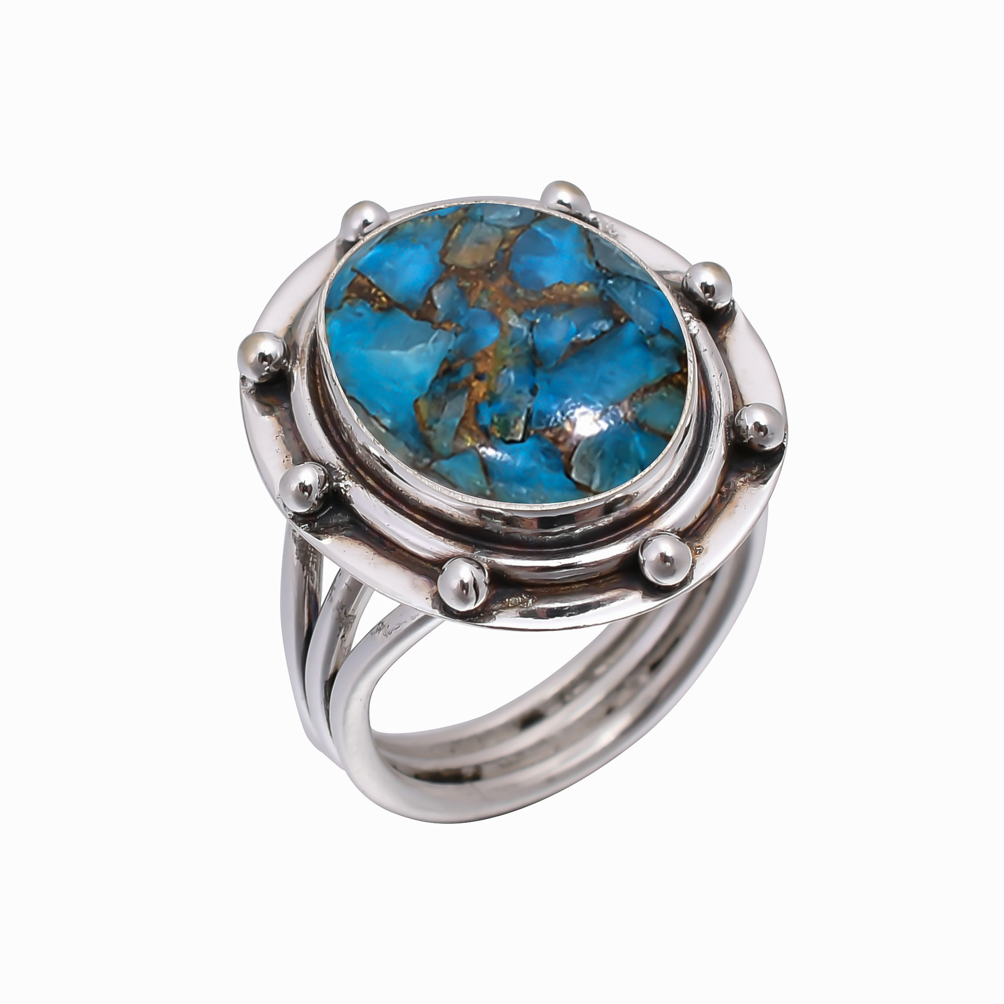 Copper Blue Turquoise 925 Sterling Silver Ring