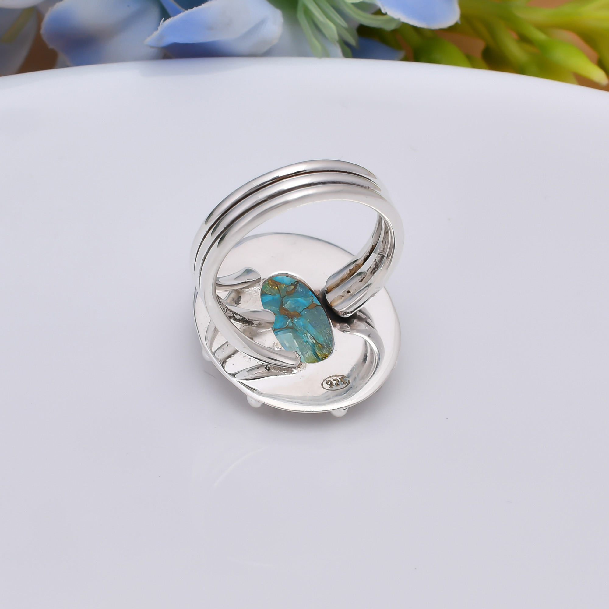 Copper Blue Turquoise 925 Sterling Silver Ring