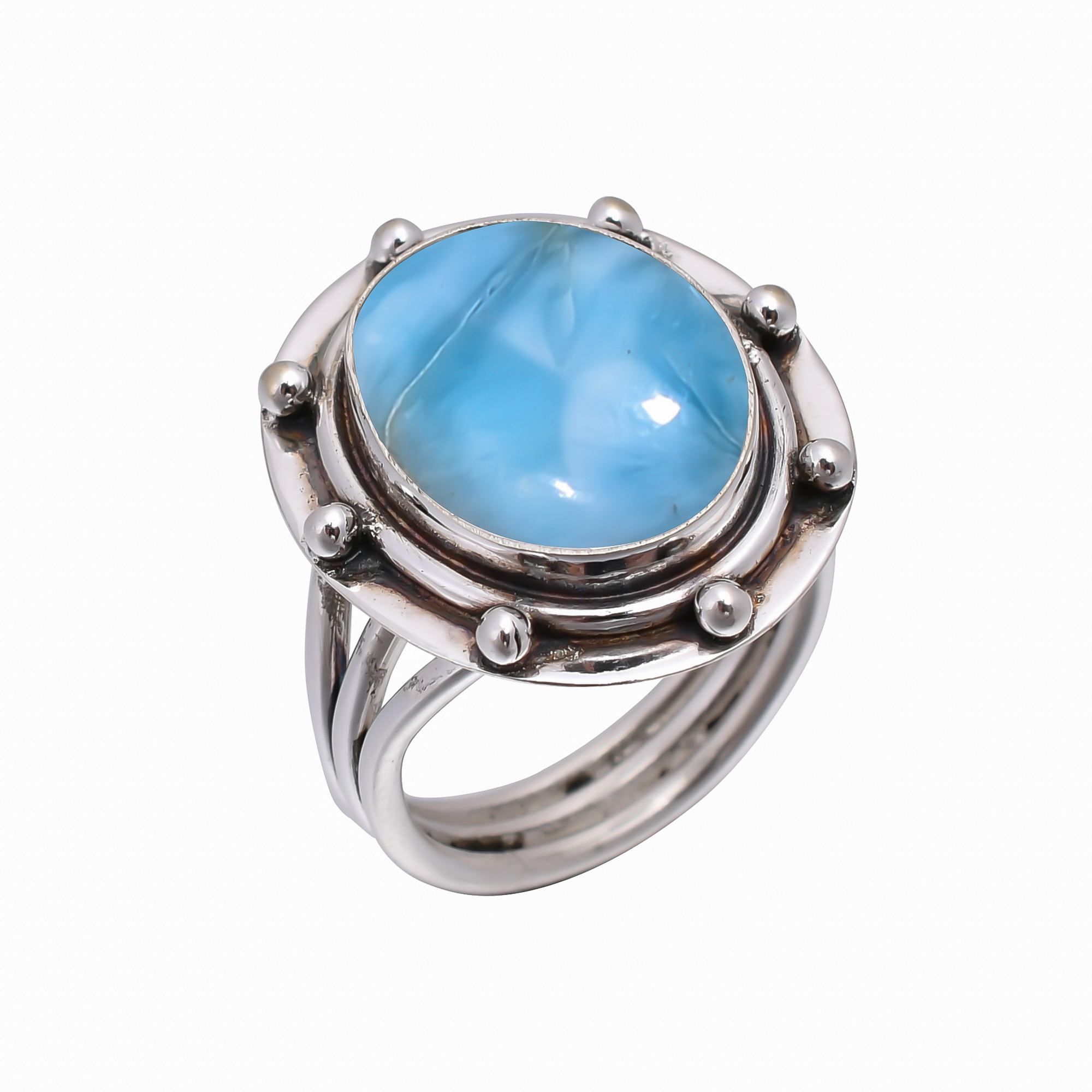 Natural Larimar / Pactolite - Dominican Republic 925 Sterling Silver Ring