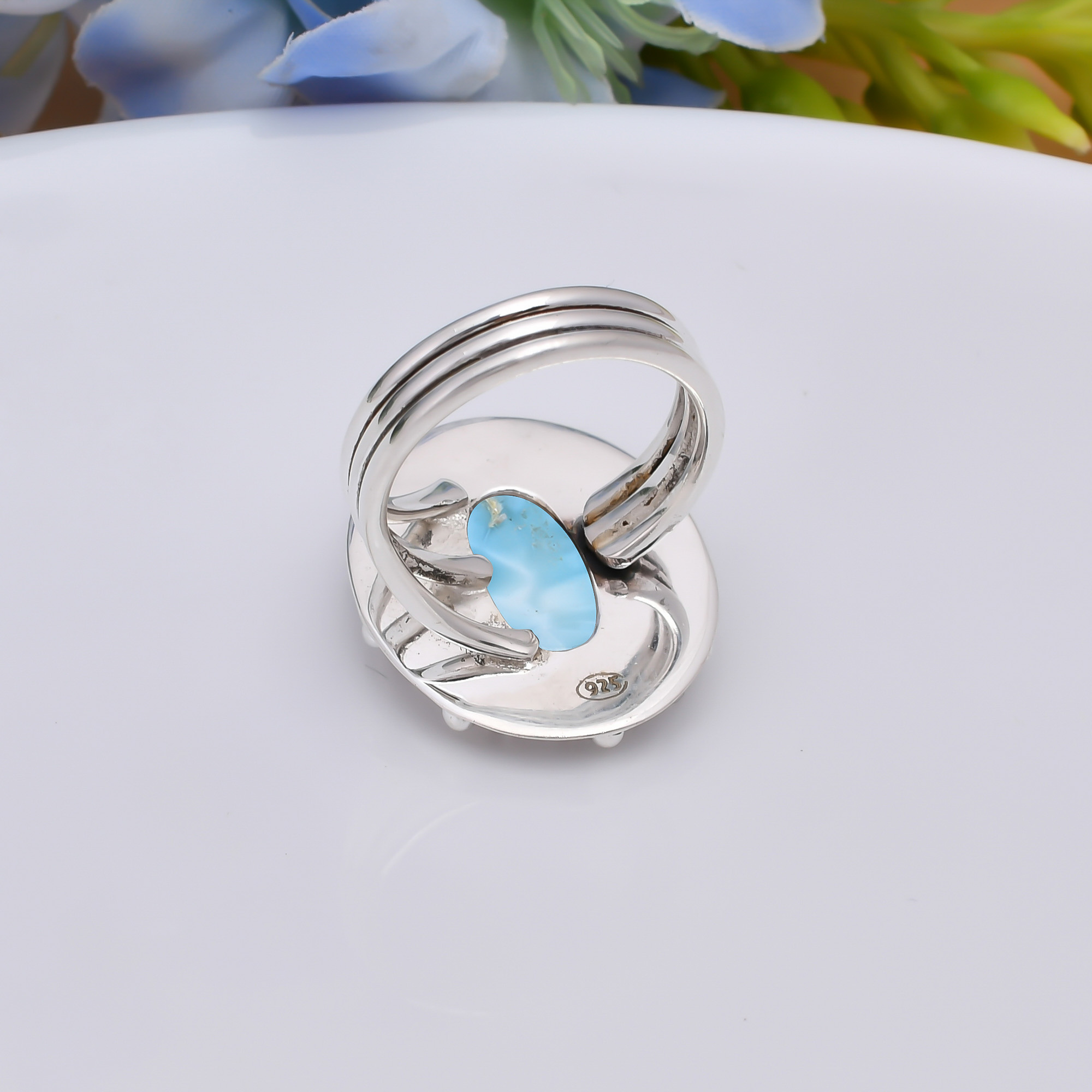 Natural Larimar / Pactolite - Dominican Republic 925 Sterling Silver Ring