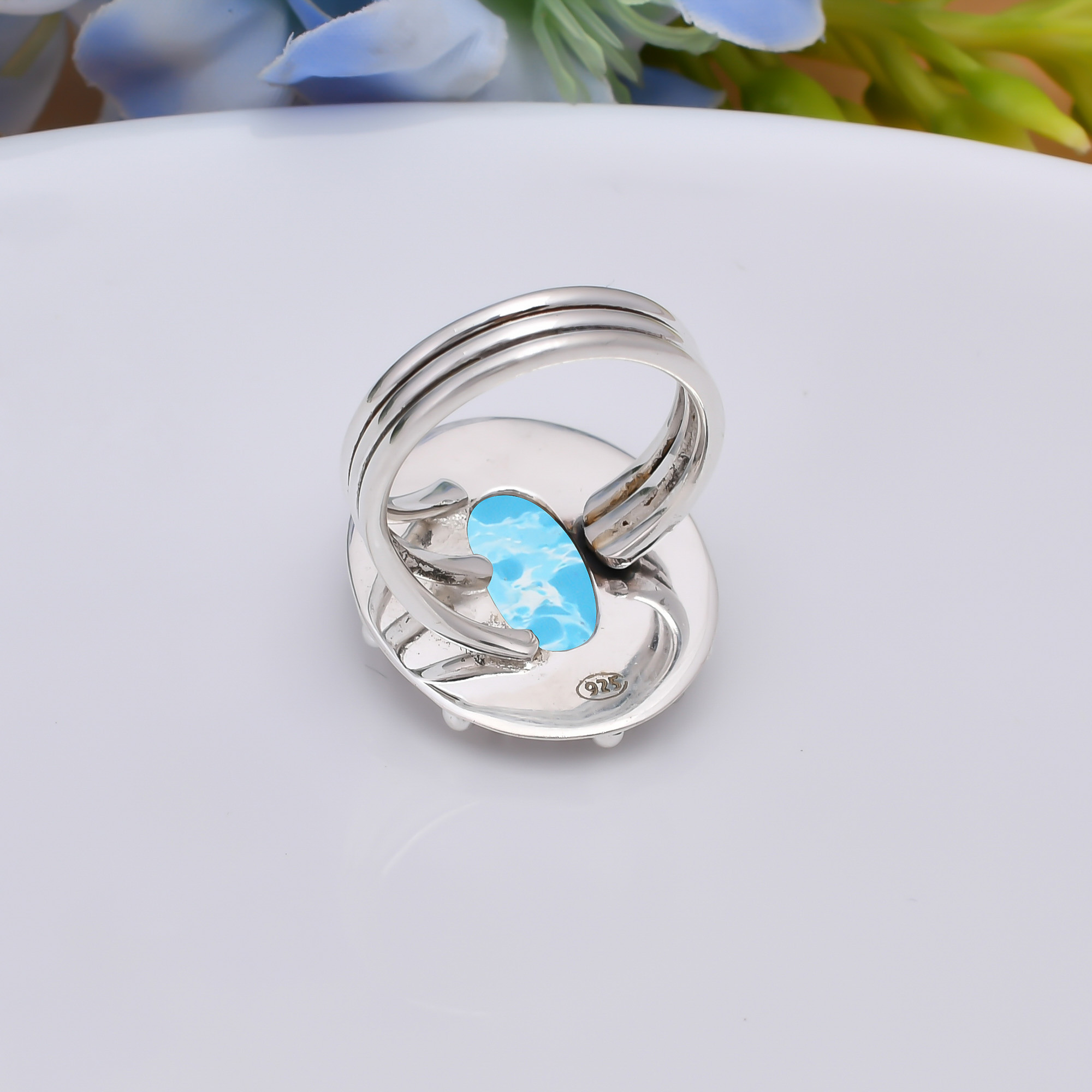 Larimar - Simulated 925 Sterling Silver Ring