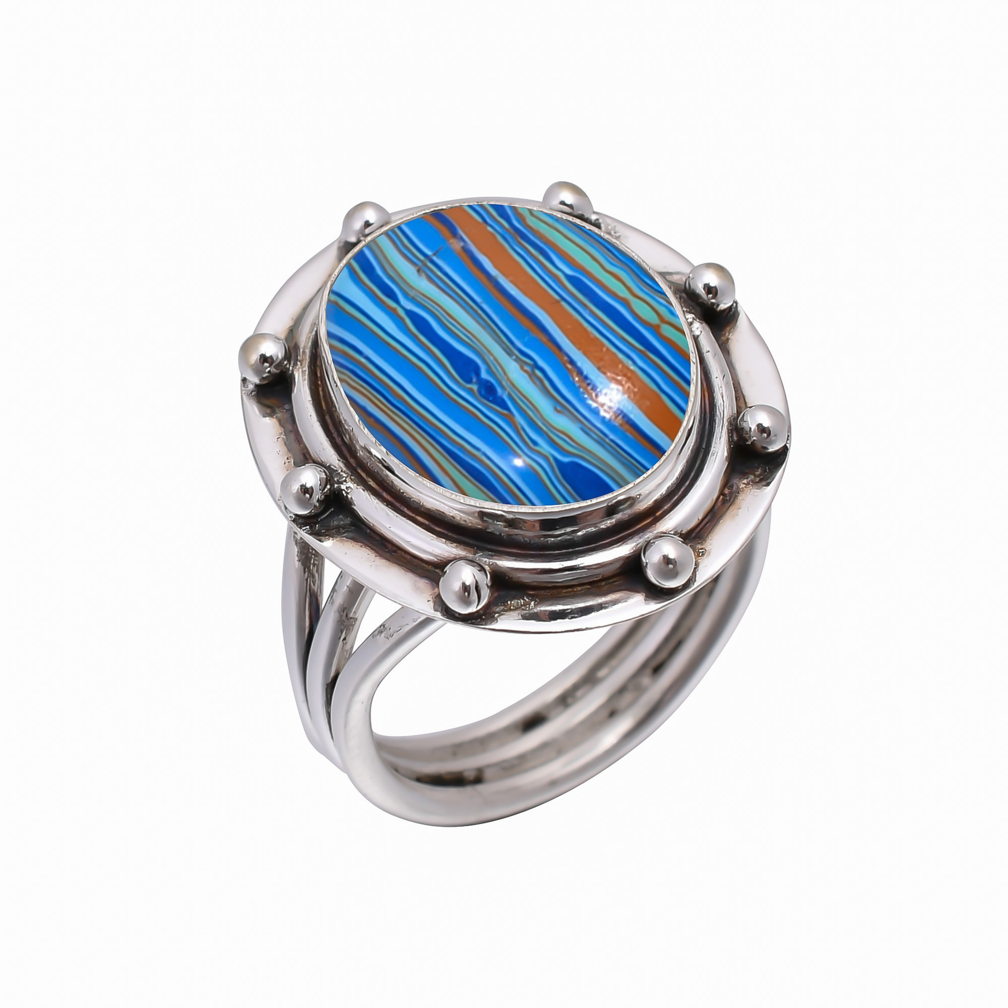 Blue Rainbow Calsilica - Simulated 925 Sterling Silver Ring