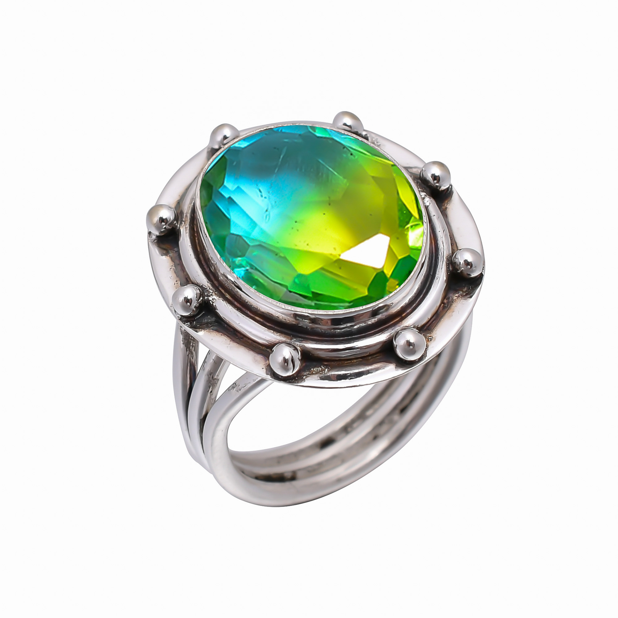 Bi-Colour Tourmaline - Simulated 925 Sterling Silver Ring