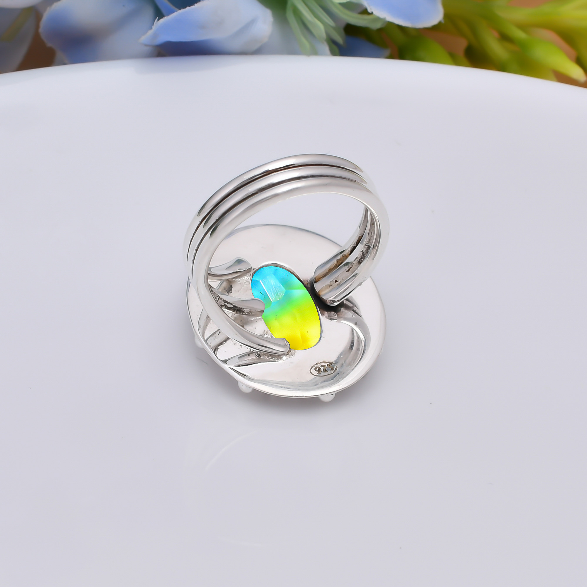 Bi-Colour Tourmaline - Simulated 925 Sterling Silver Ring