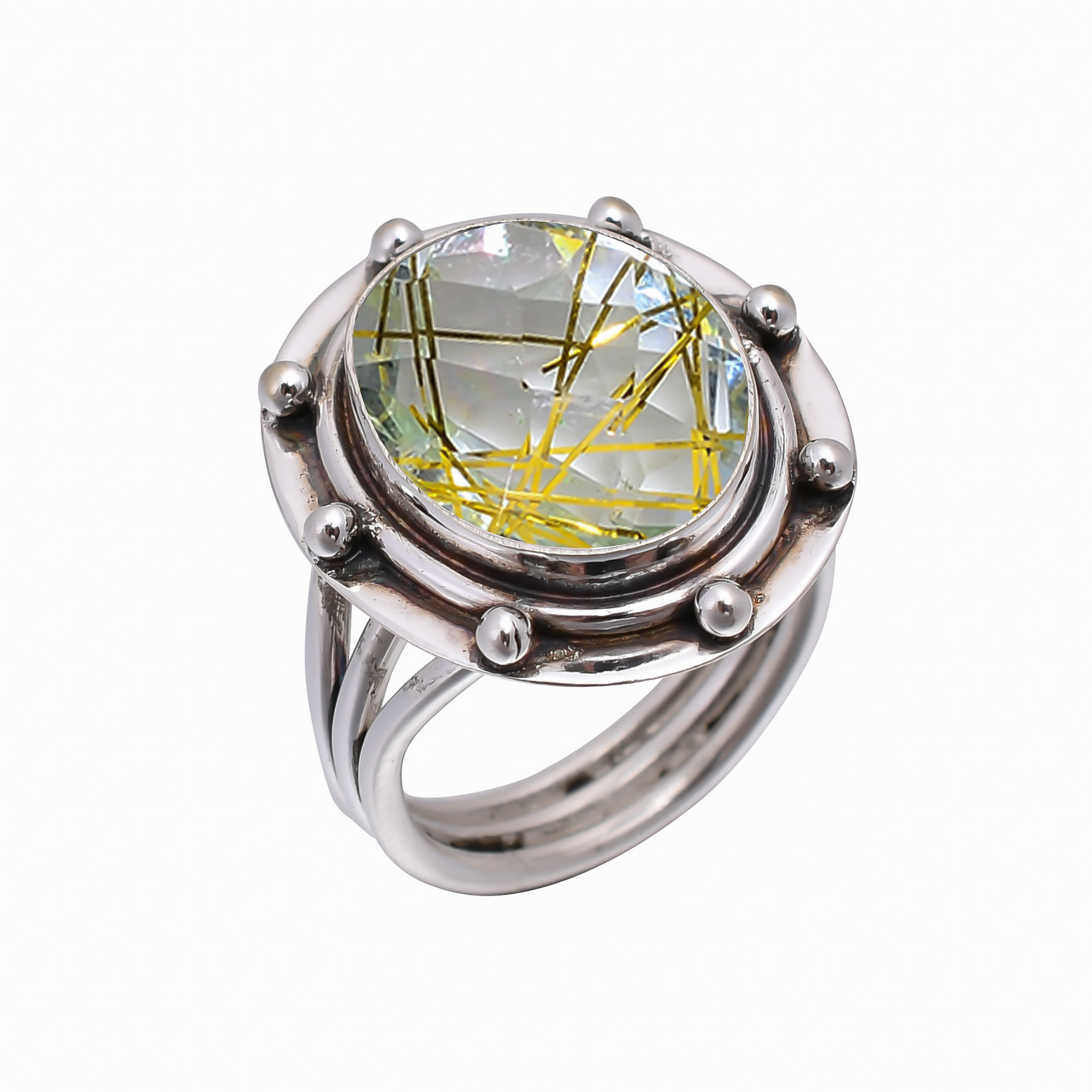 Golden Rutilated Quartz - Simulated 925 Sterling Silver Ring