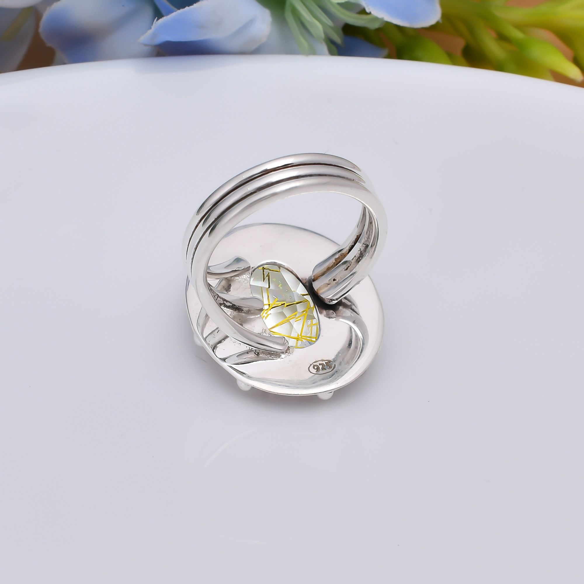 Golden Rutilated Quartz - Simulated 925 Sterling Silver Ring