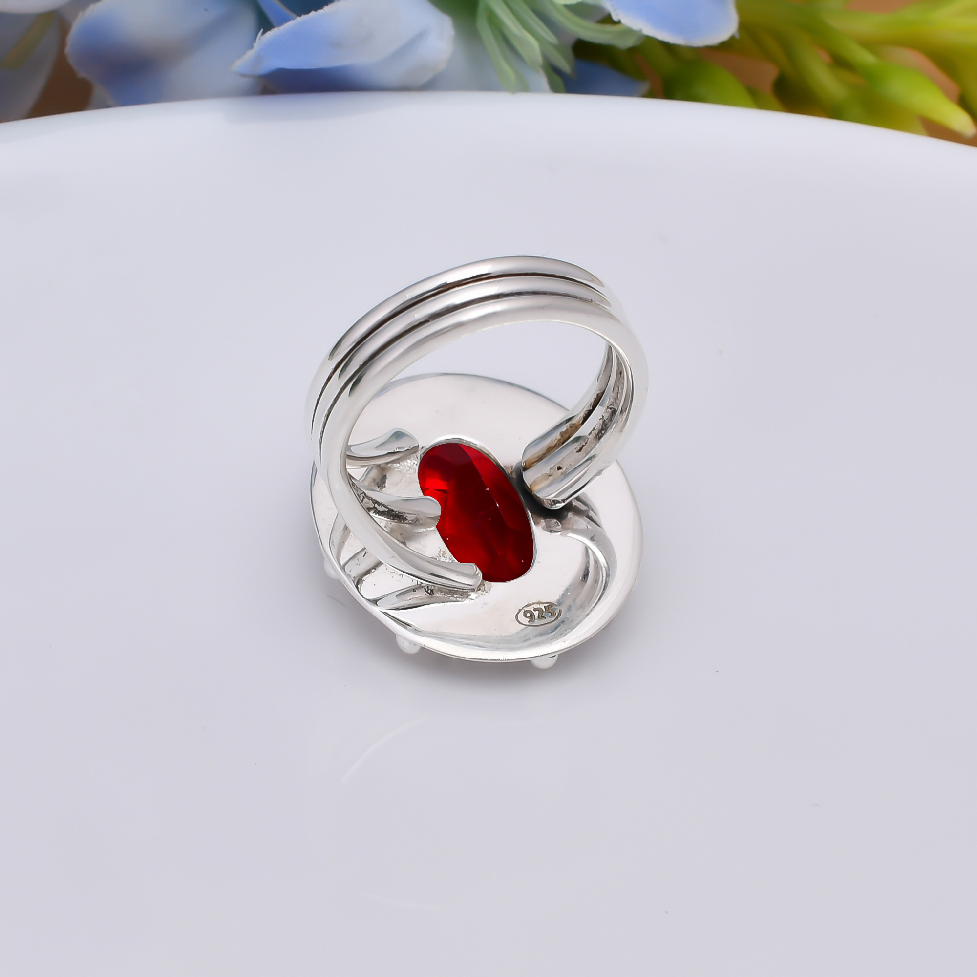 Red Garnet - Simulated 925 Sterling Silver Ring