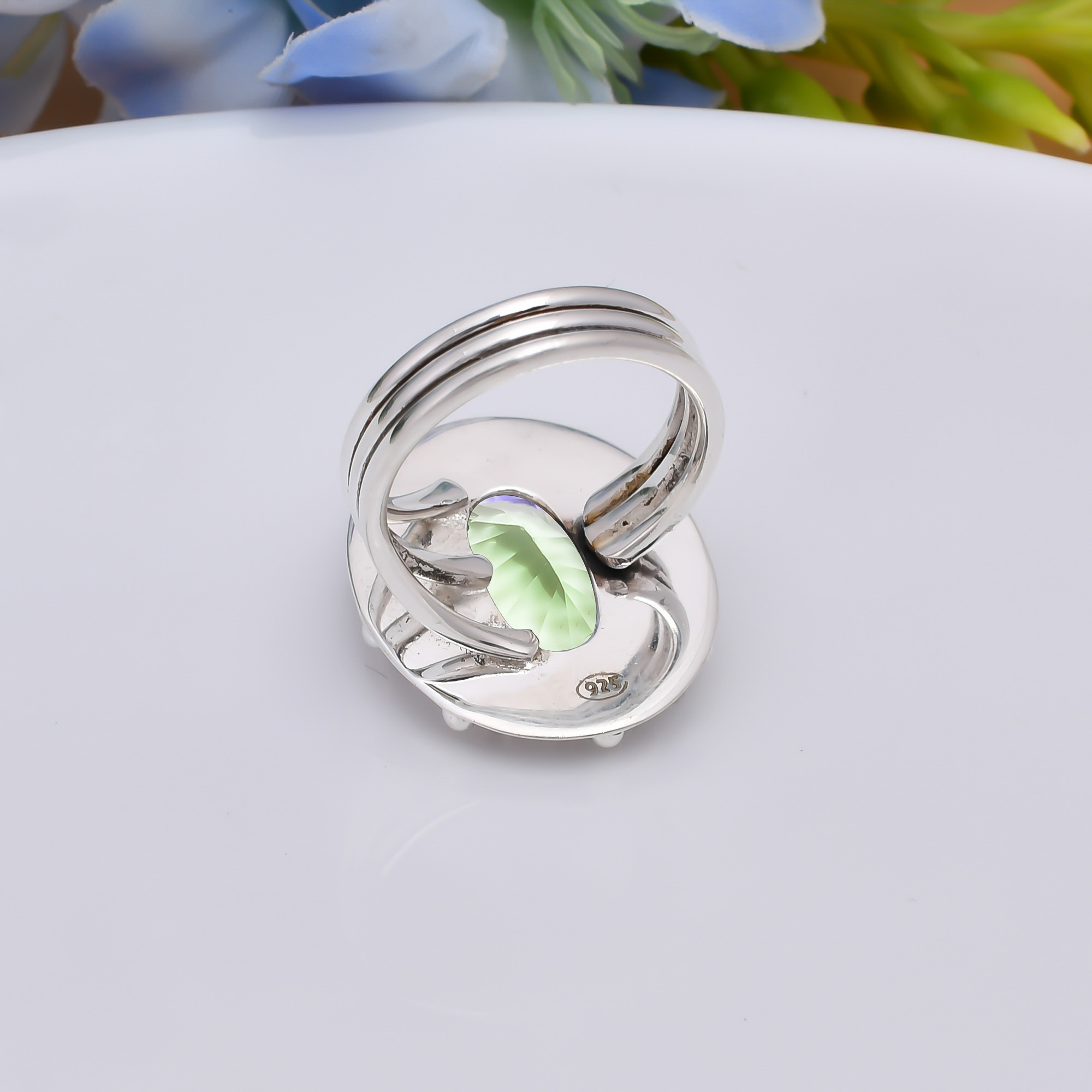 Green Amethyst - Simulated 925 Sterling Silver Ring