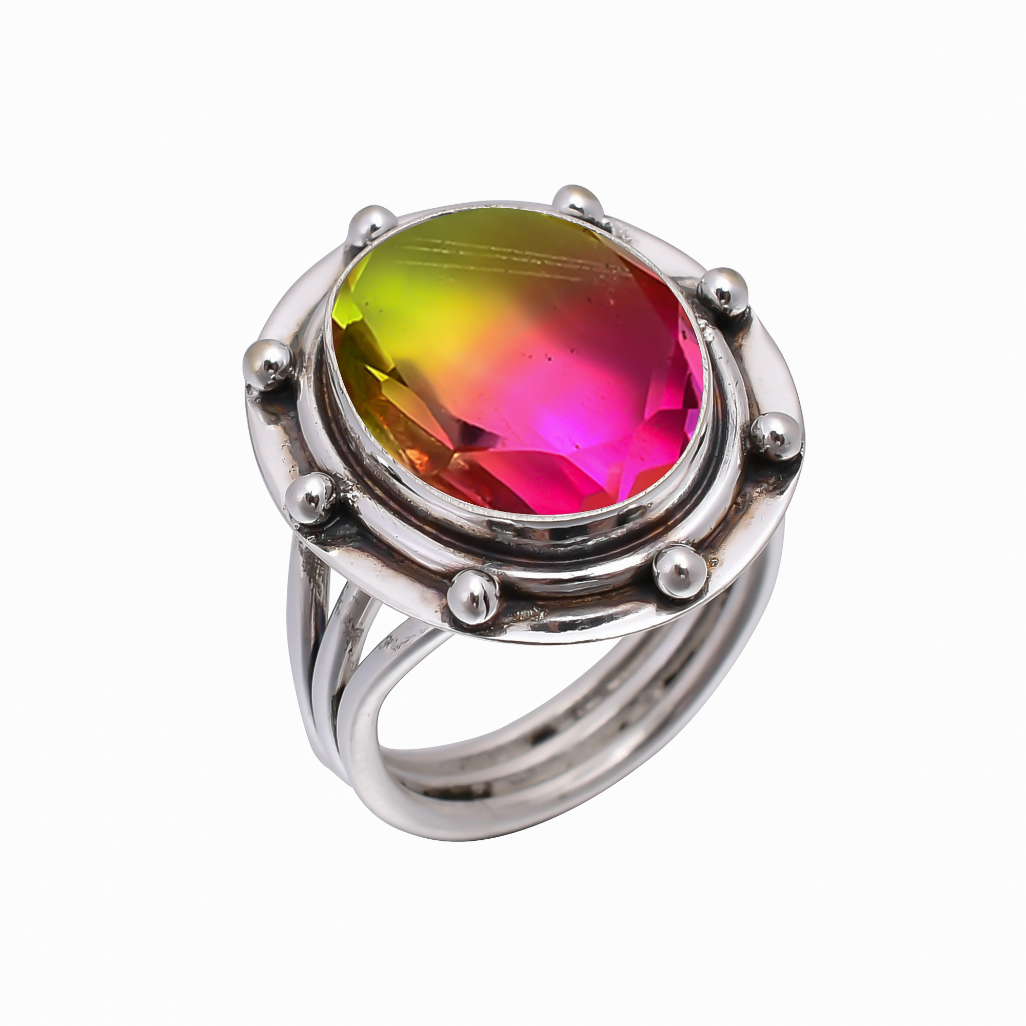 Bi-Colour Tourmaline - Simulated 925 Sterling Silver Ring