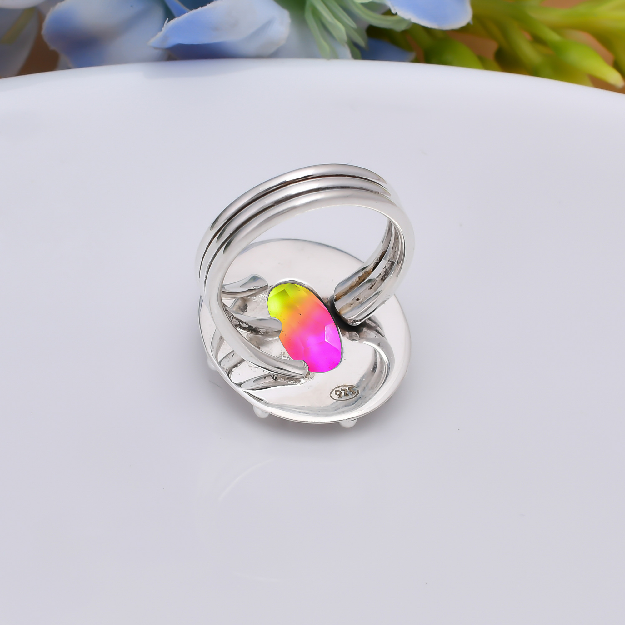 Bi-Colour Tourmaline - Simulated 925 Sterling Silver Ring