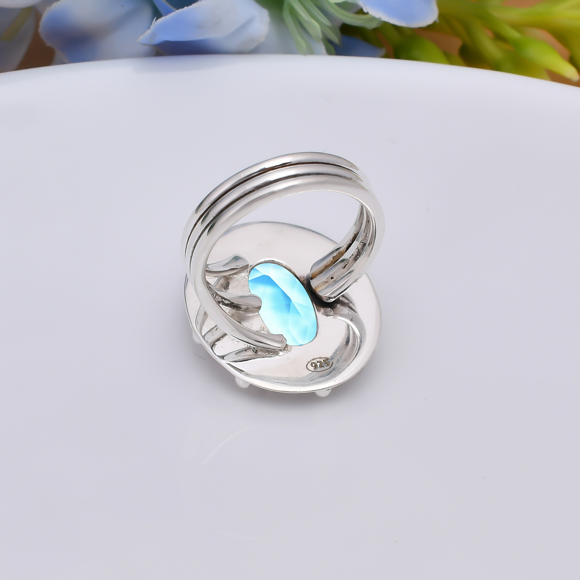 Blue Topaz - Simulated 925 Sterling Silver Ring