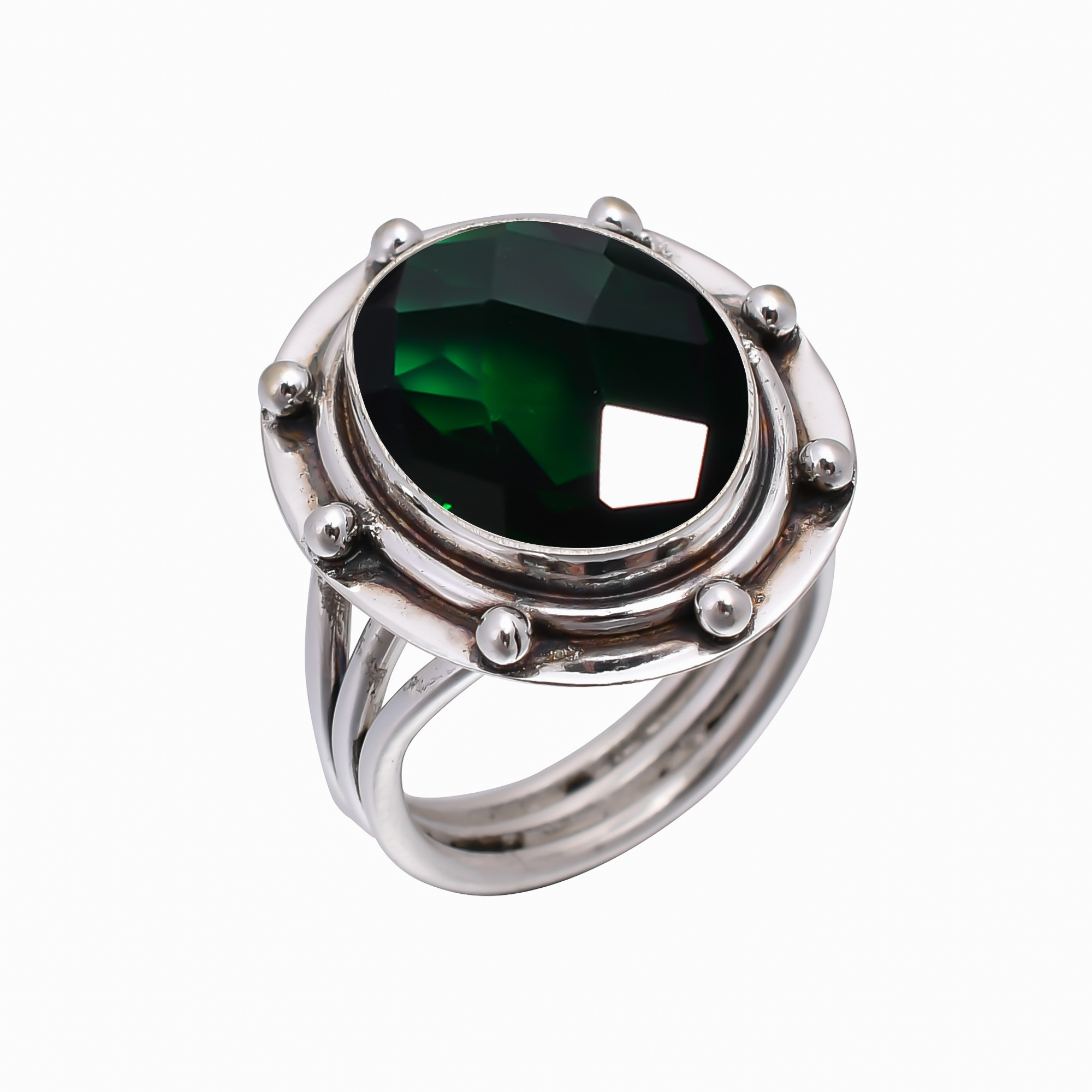 Green Chrome Diopside - Simulated 925 Sterling Silver Ring