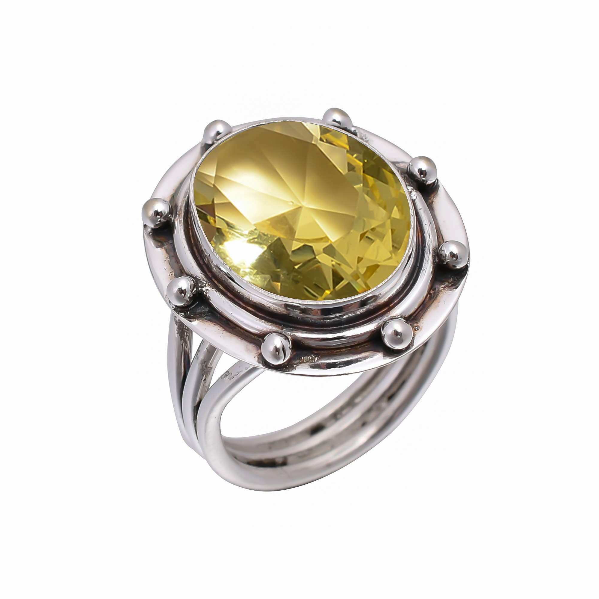 Lemon Quartz - Simulated 925 Sterling Silver Ring