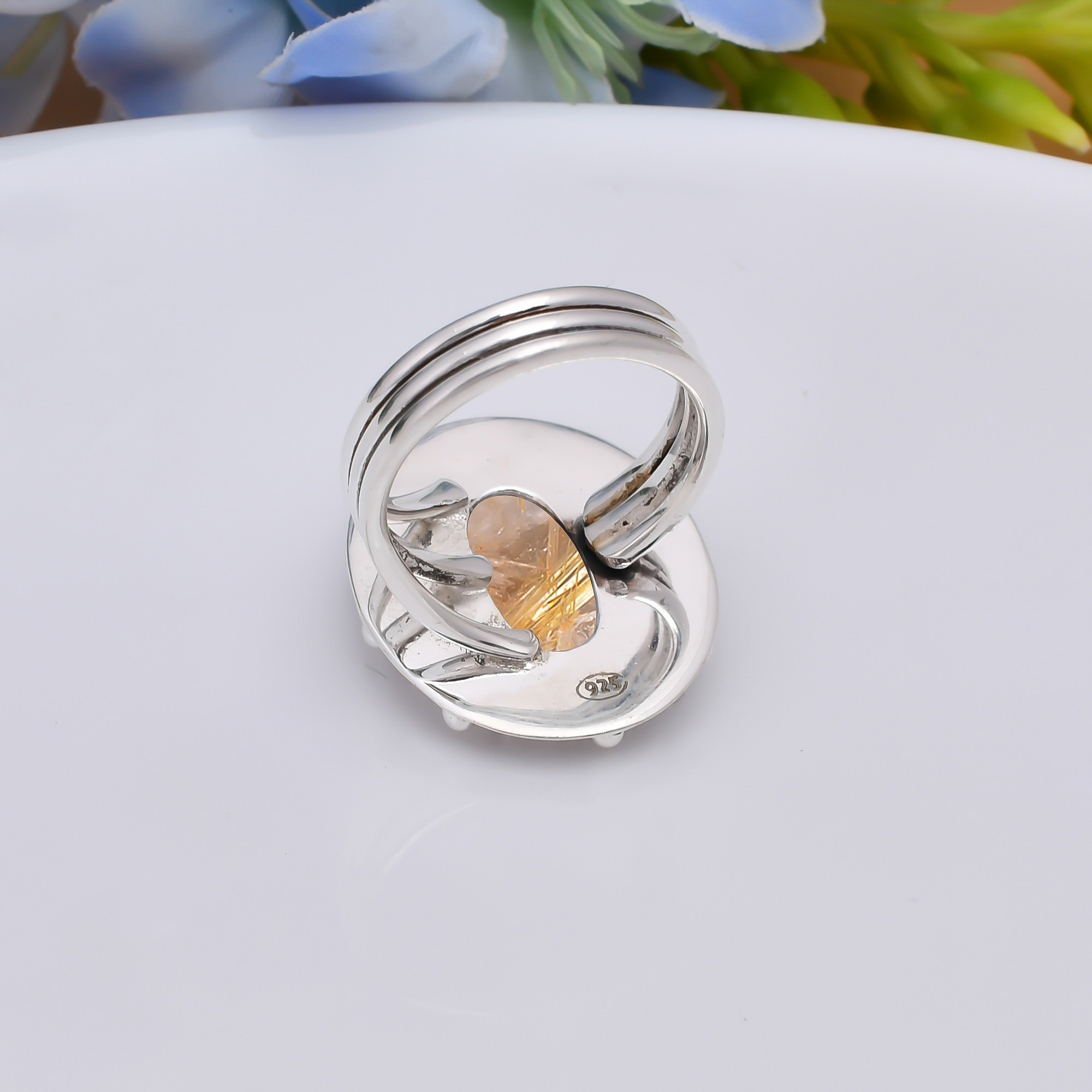 Golden Rutilated Quartz - Brazil 925 Sterling Silver Ring