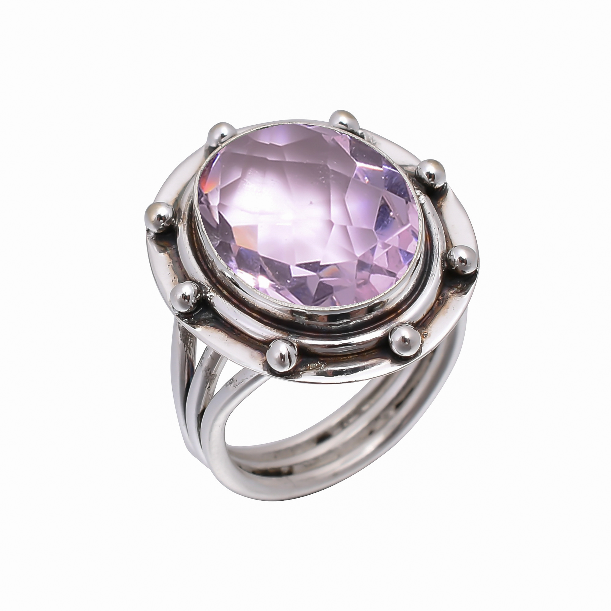 Pink Rose Quartz - Simulated 925 Sterling Silver Ring