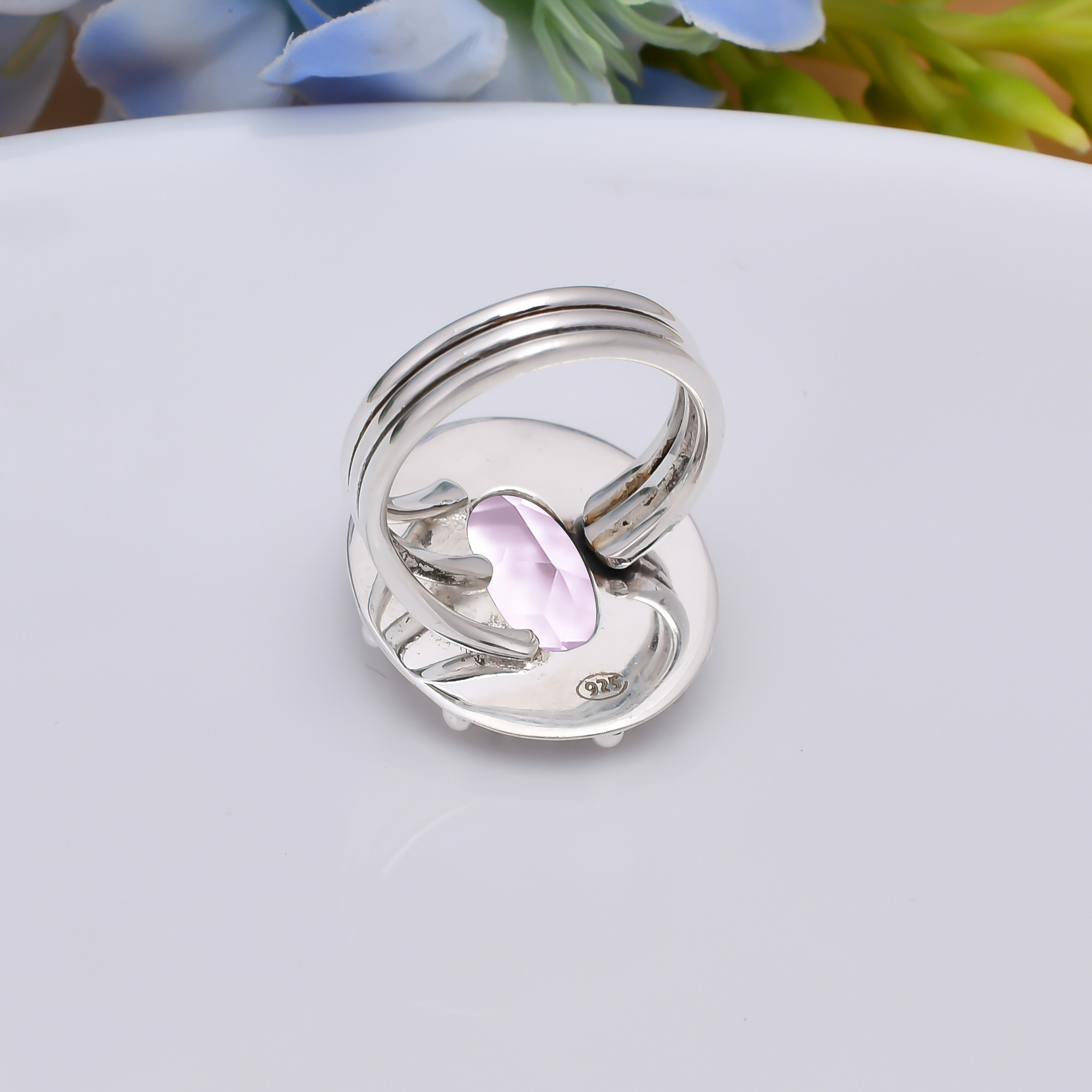 Pink Rose Quartz - Simulated 925 Sterling Silver Ring